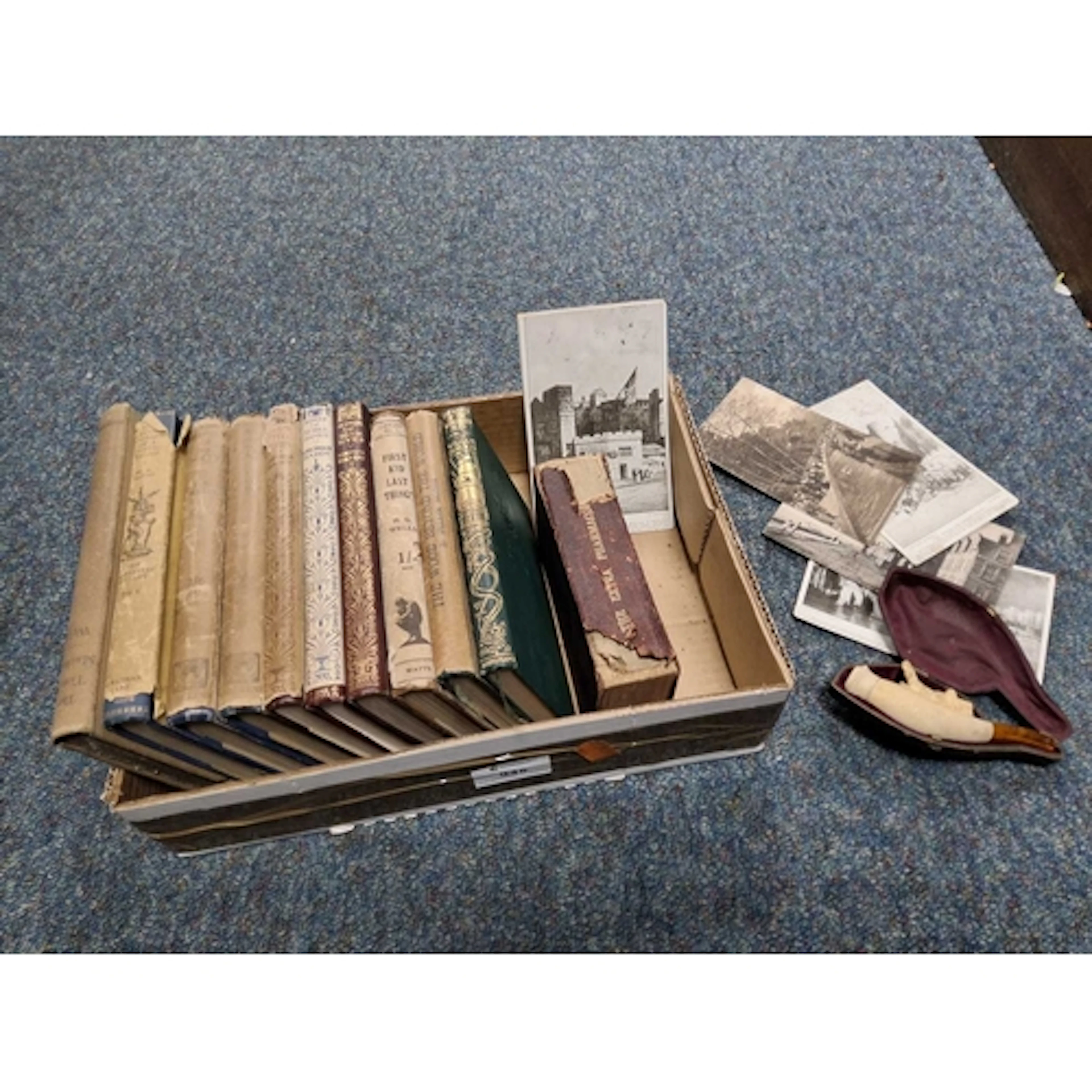 TWO SMALL BOXS OF BOOKS ETC to include two William Morris ti...
