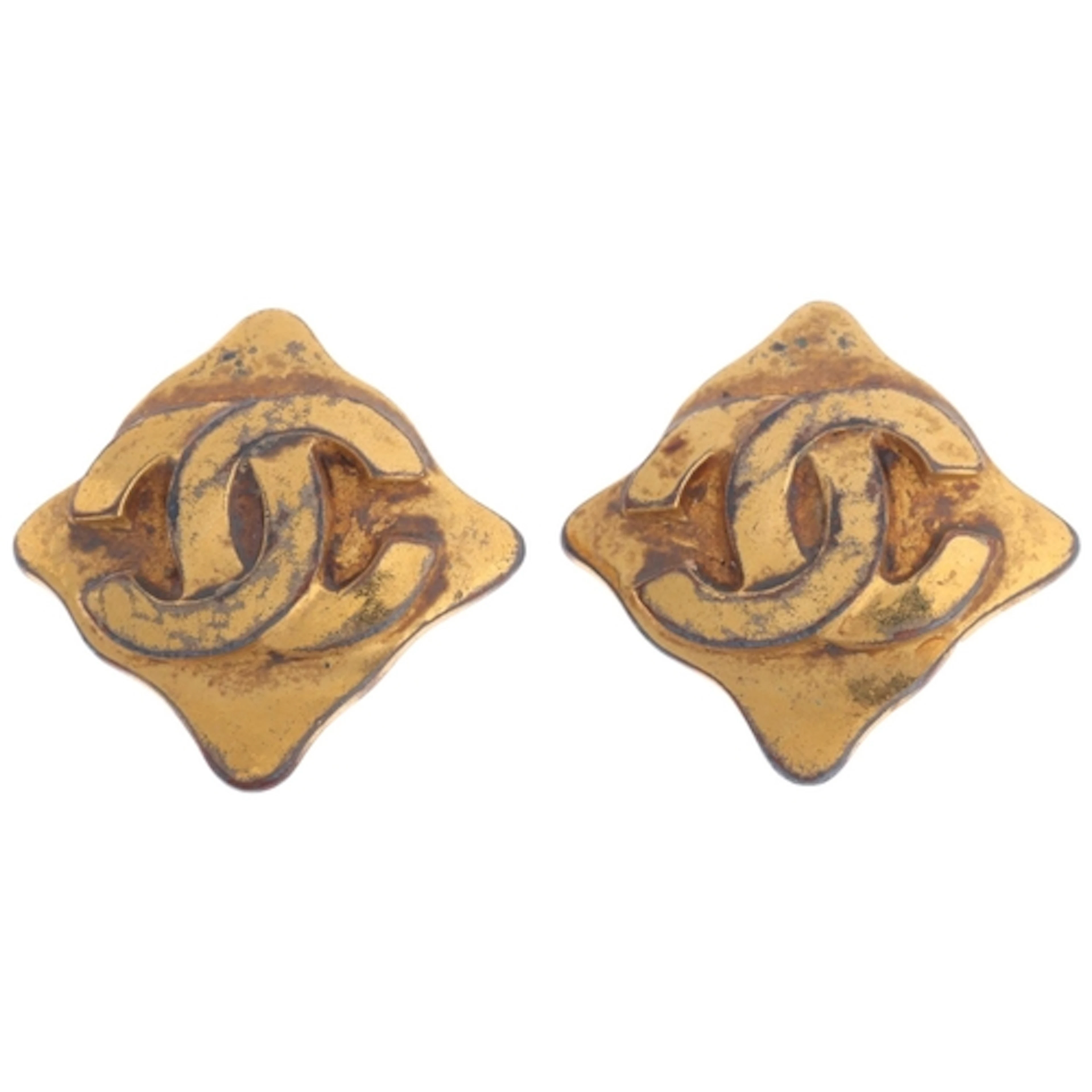 CHANEL - a pair of Vintage gilt-metal CC monogram clip-on ea...