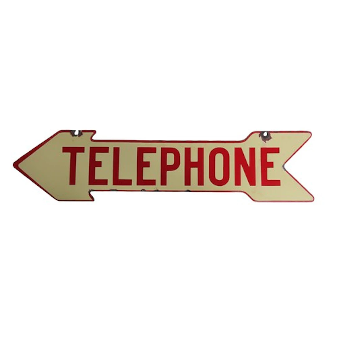 A DOUBLE SIDED ENAMEL 'TELEPHONE' SIGN the arrow form sign w...