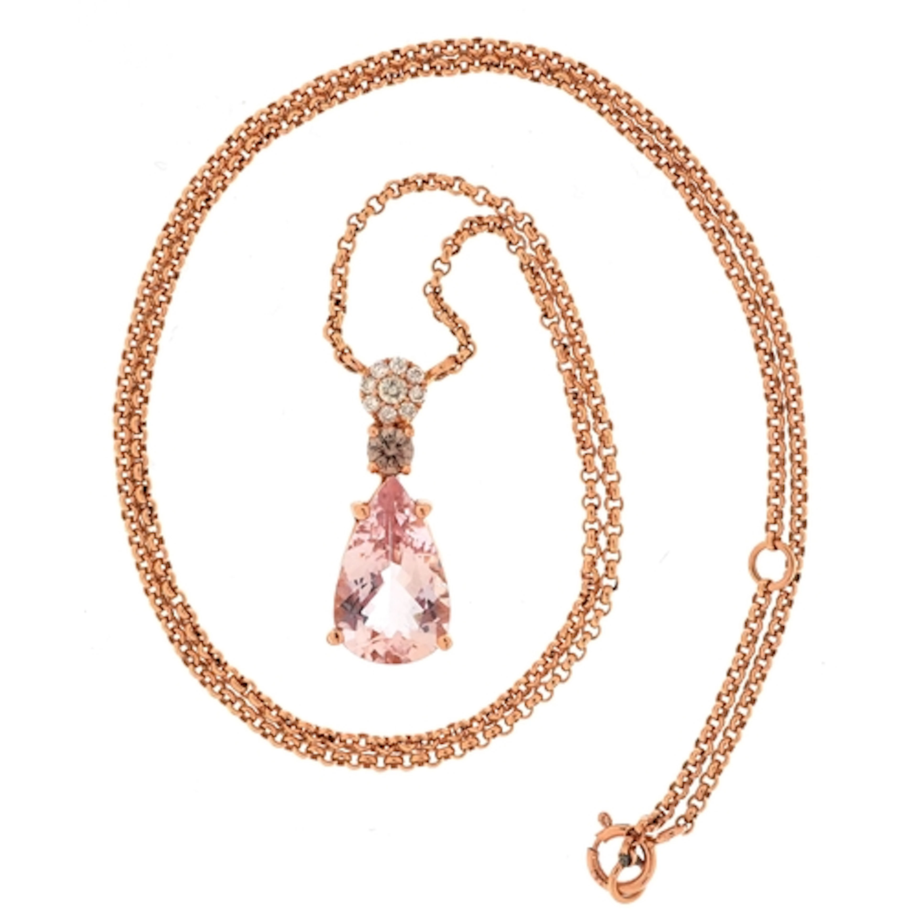 18ct rose gold morganite and diamond pendant on an 18ct rose...