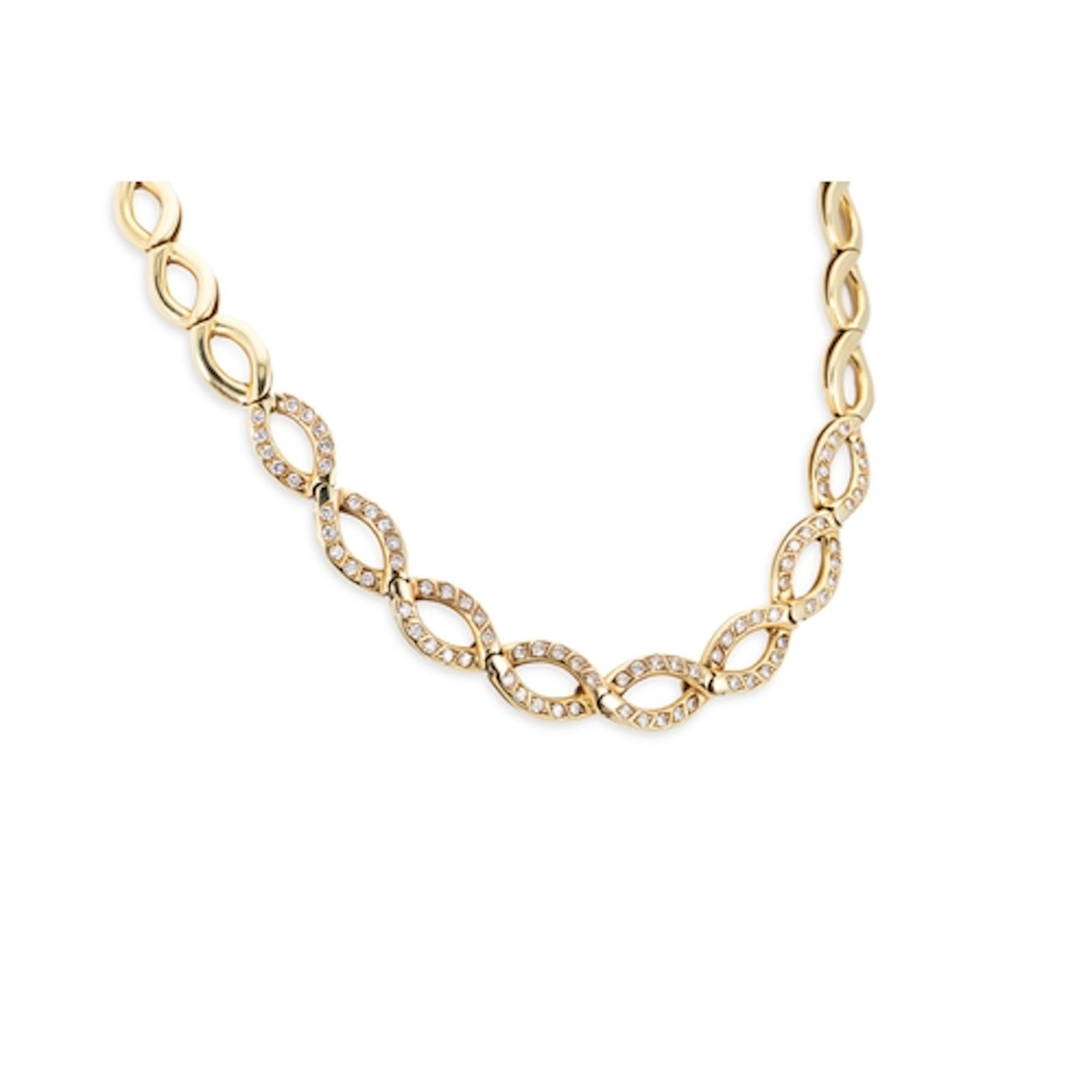 A GRADUATED 18CT YELLOW GOLD NECKLACE, stone set, 32" length...