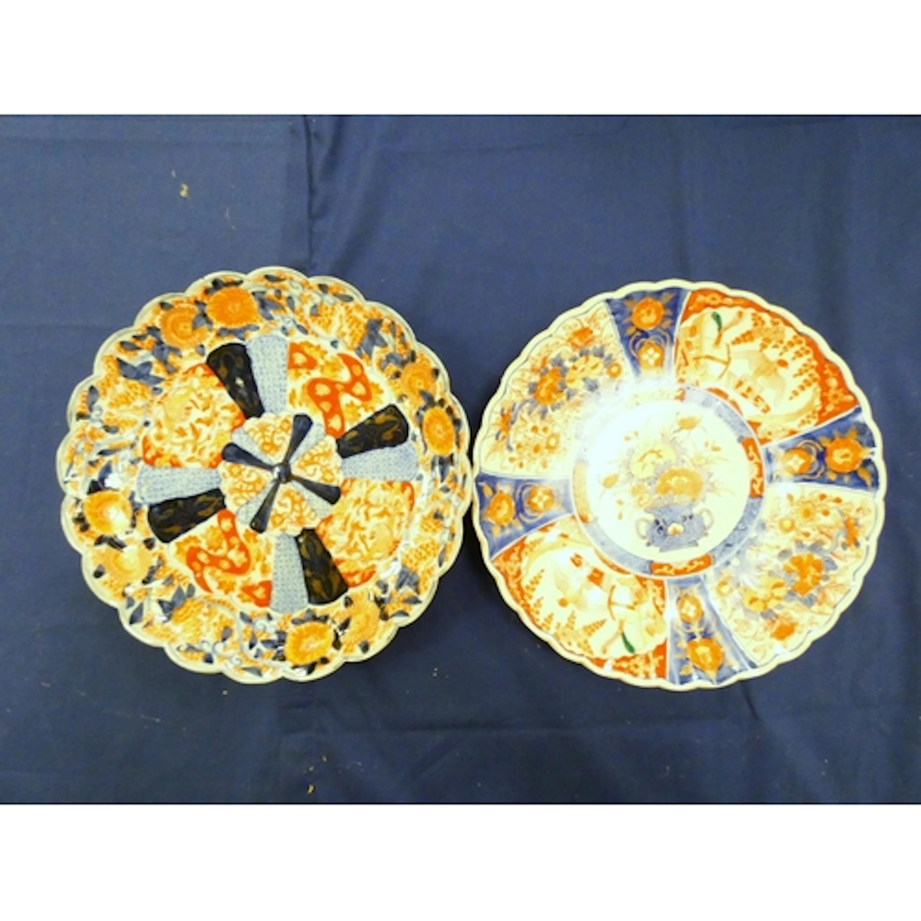 Two antique Japanese porcelain Imari chargers, both approxim...