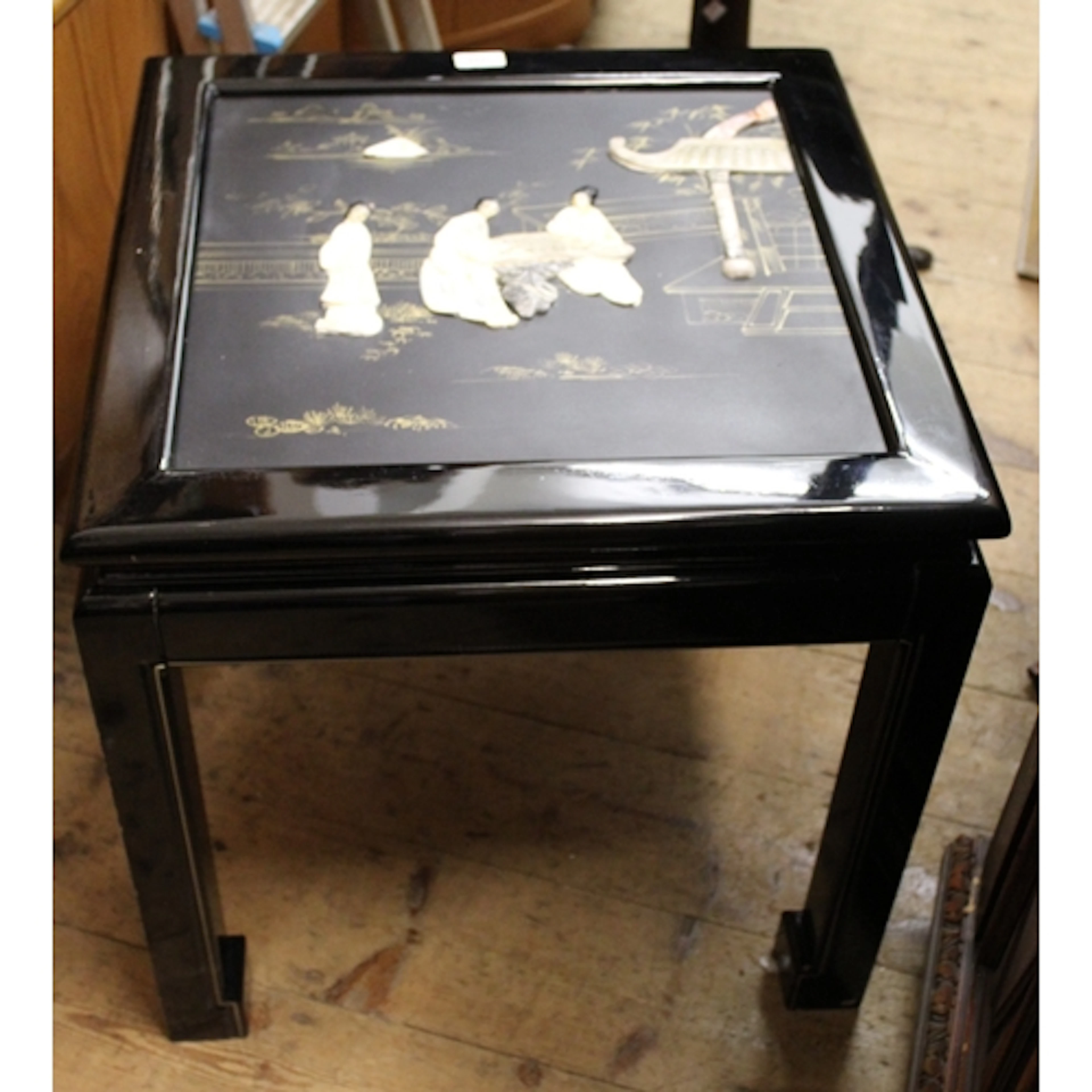 Pair of late 20th Century oriental style ebonised glass top ...