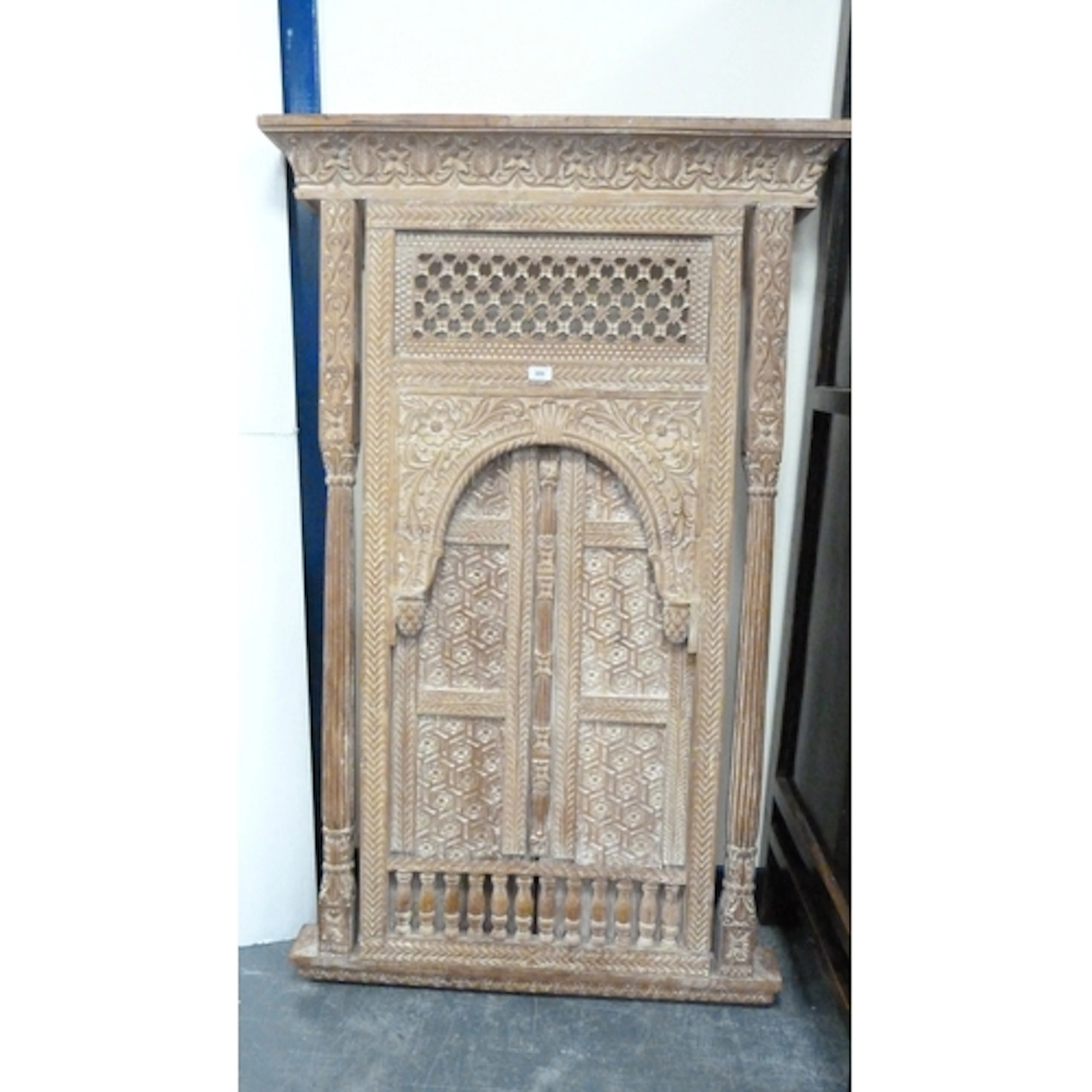 Large Mughal Jali-type carved overmantel screen with pierced...