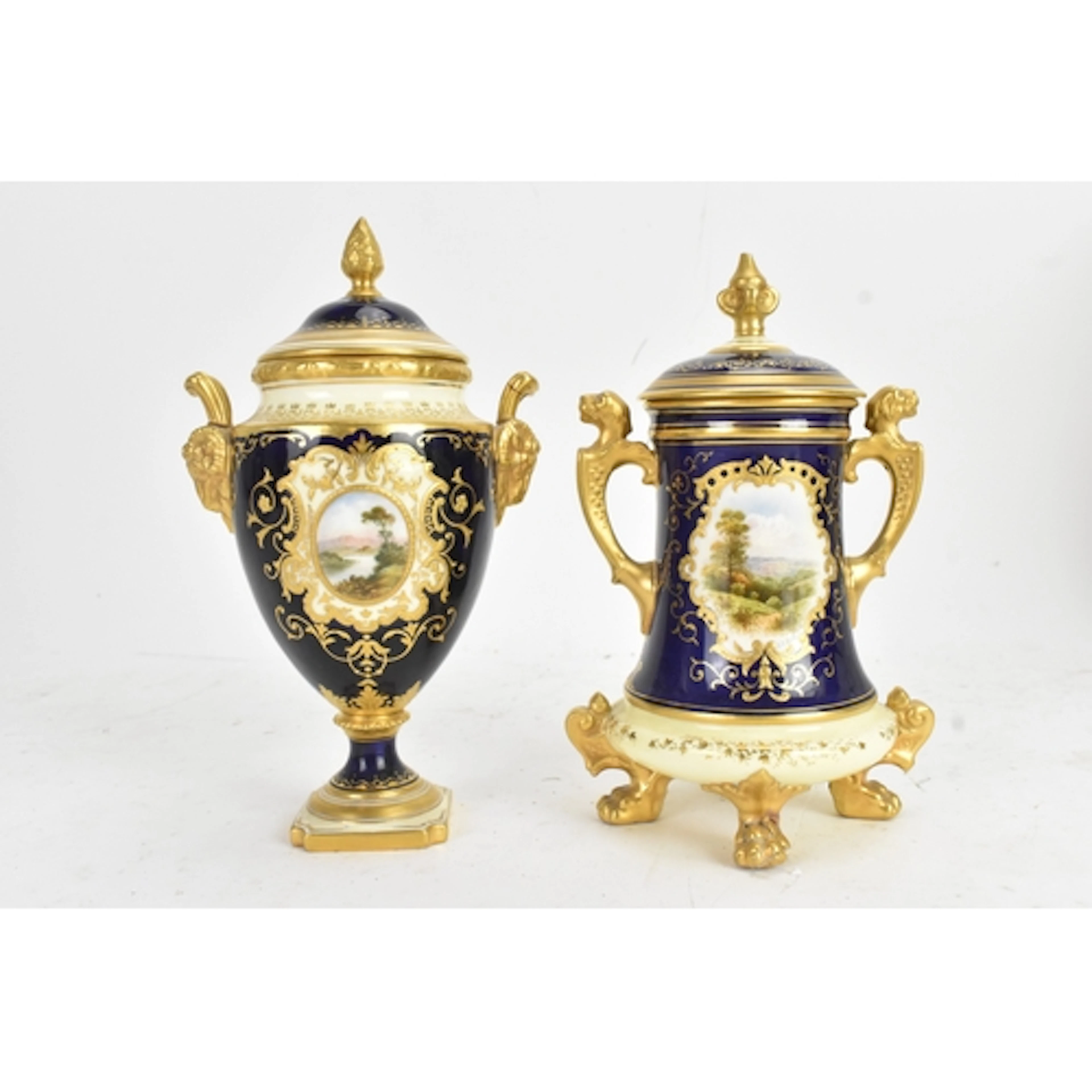 Two early 20th Coalport porcelain vases, each decorated in c...