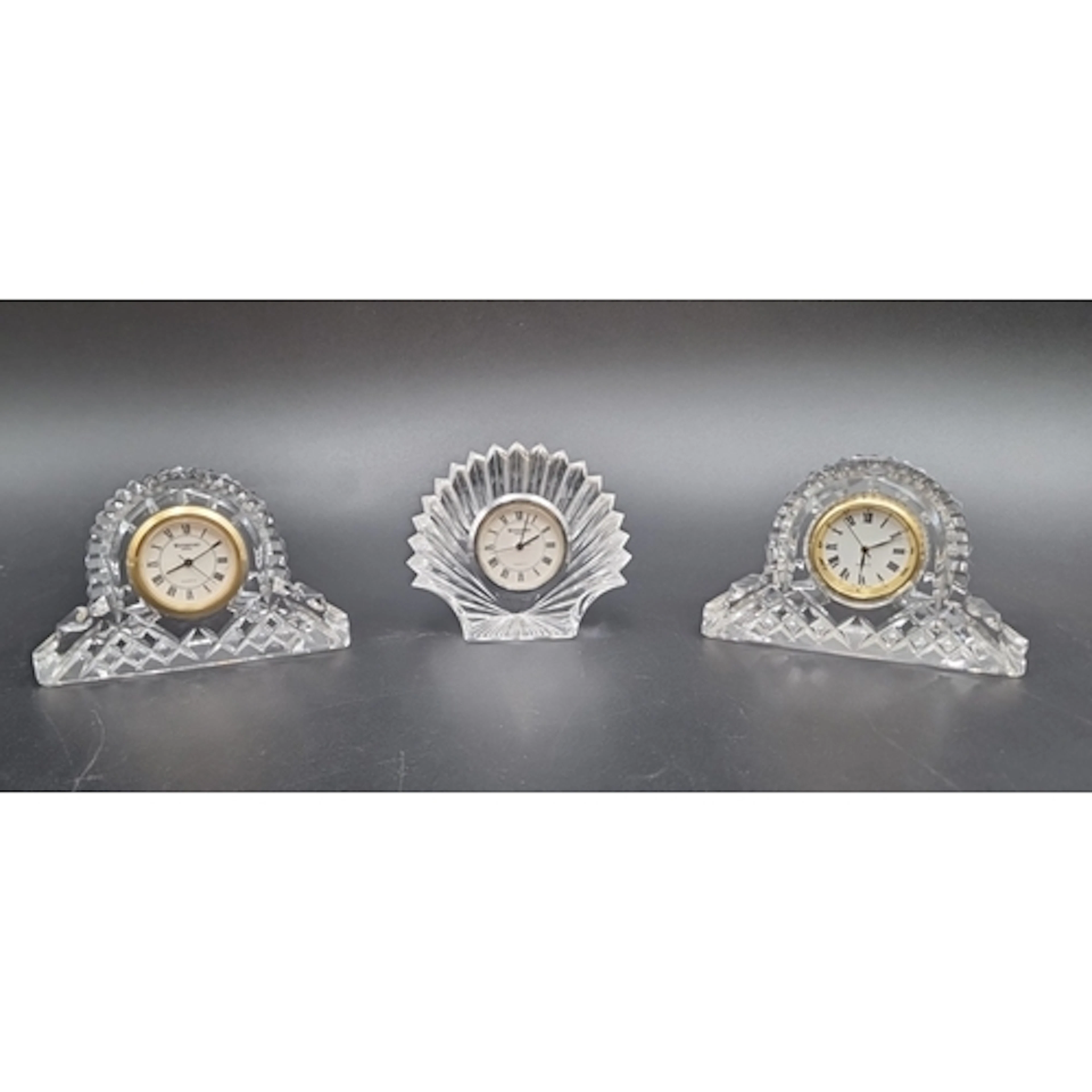 Lot of 3x Waterford cut crystal desk clocks