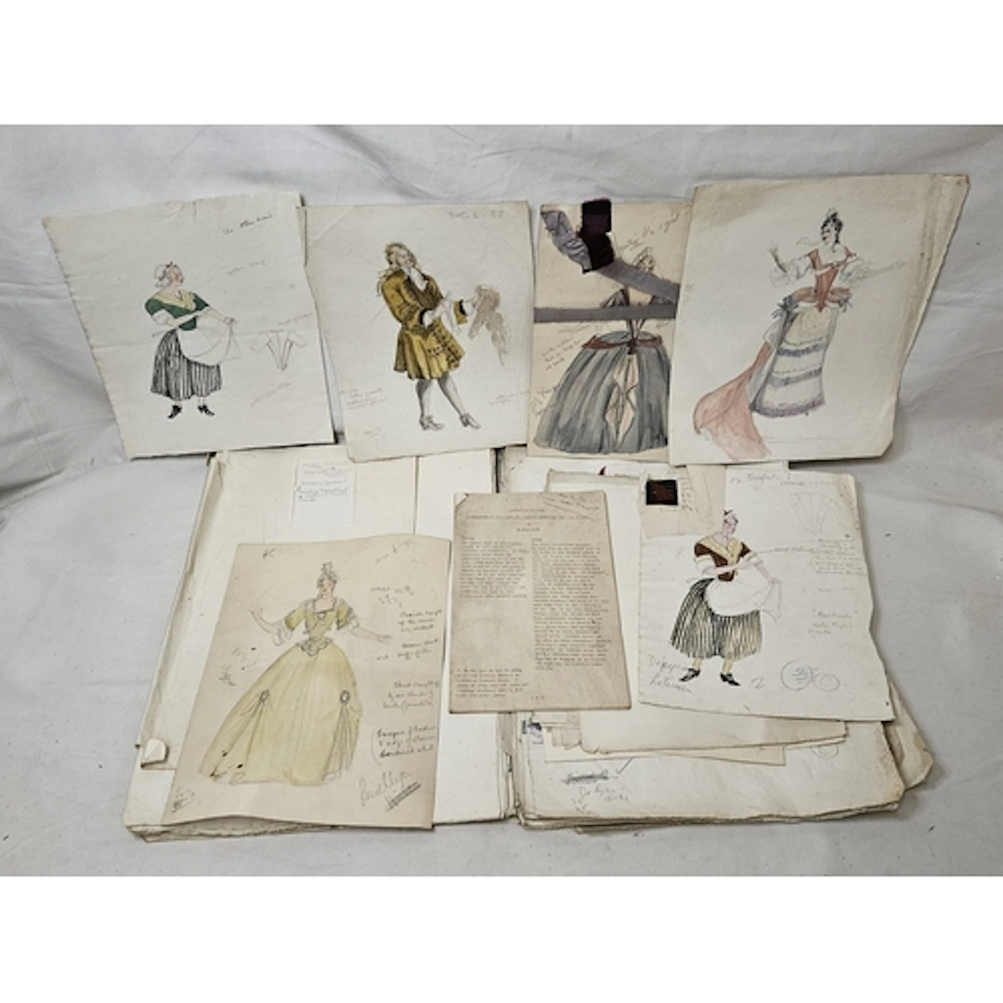 Fashion & Figures Pencil Drawings & Watercolours on paper, w...