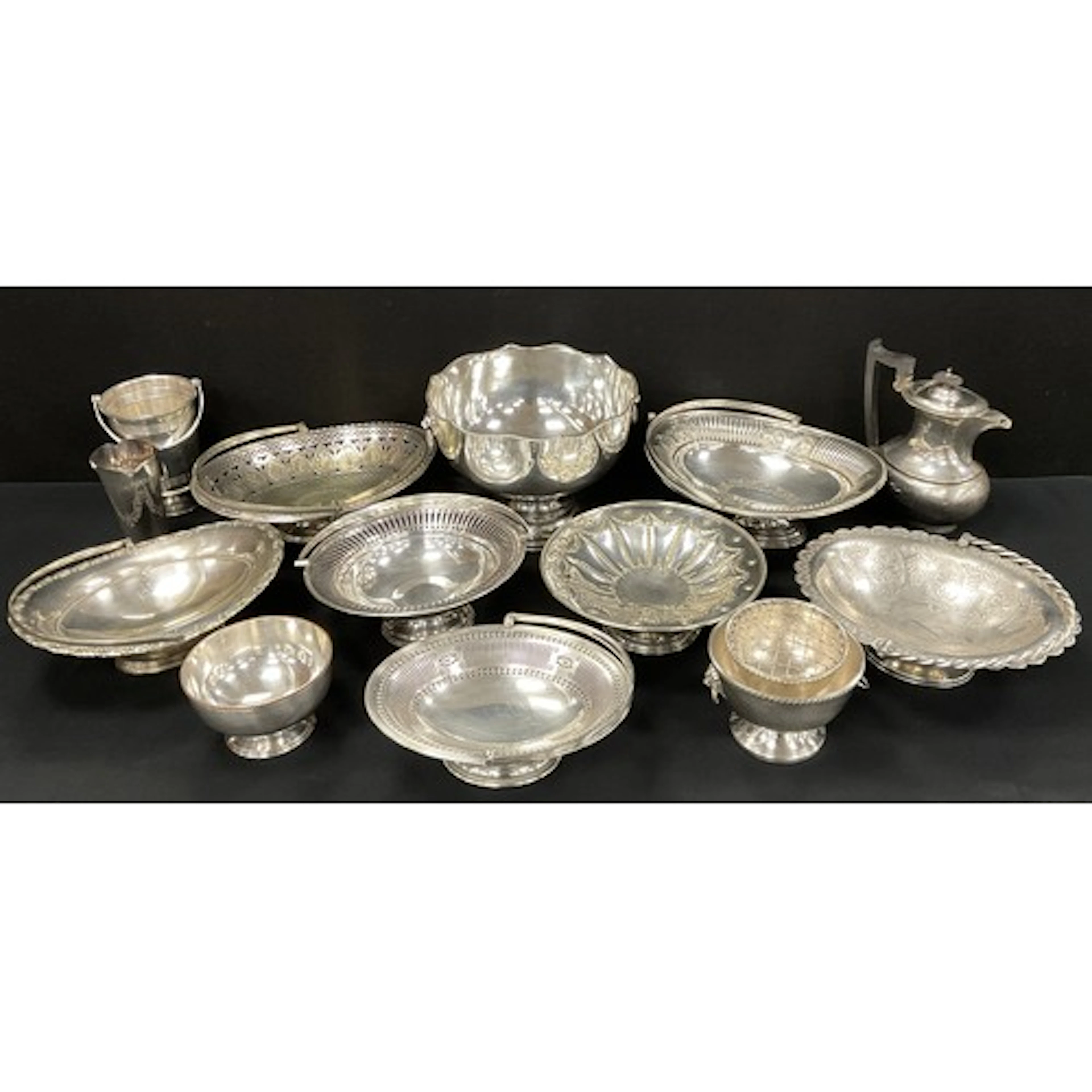 A large silver plated punch or rose bowl, Lion mask and ring...