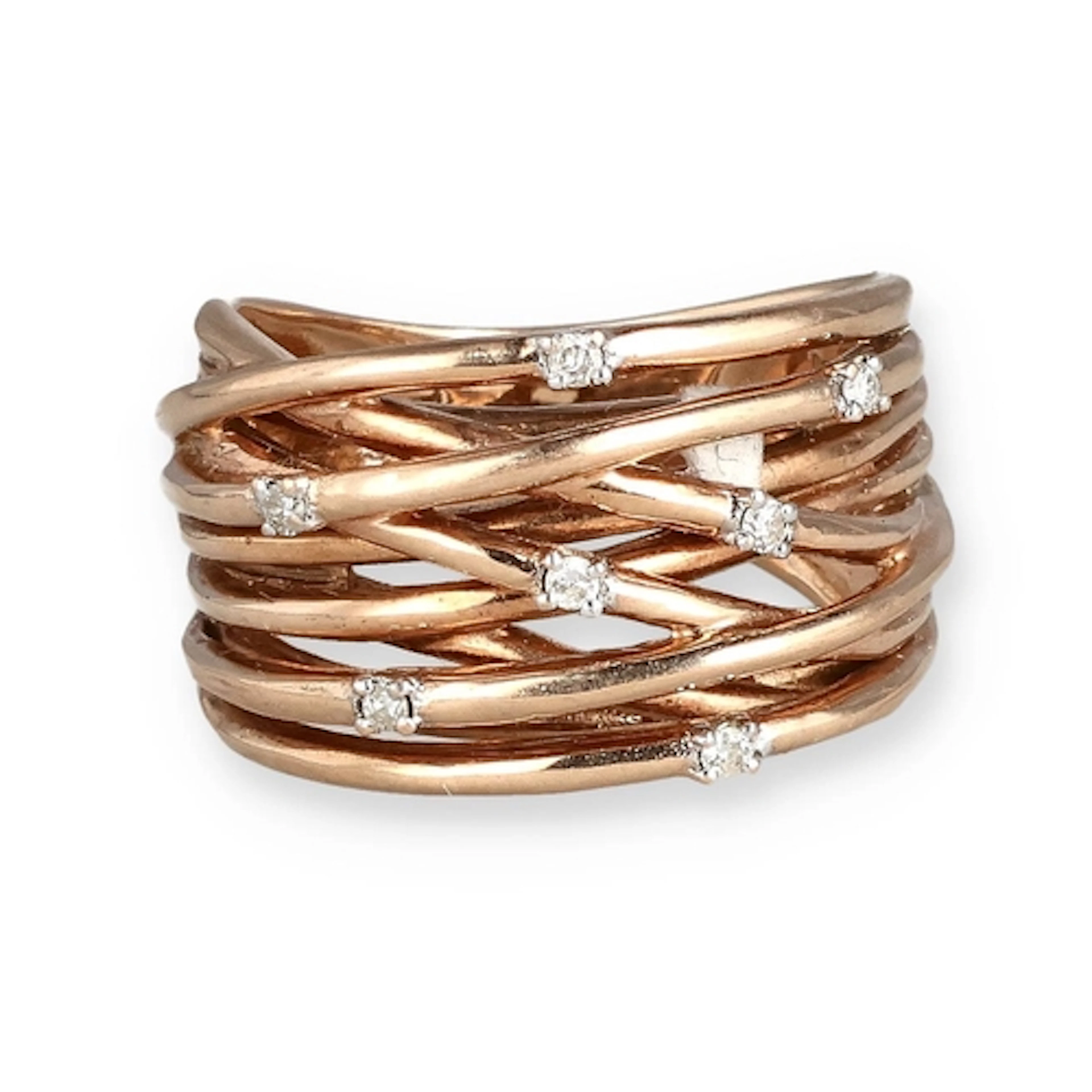 A 9 CARAT GOLD DIAMOND RING OF SPIRAL FORM Weight: 8.8gms...