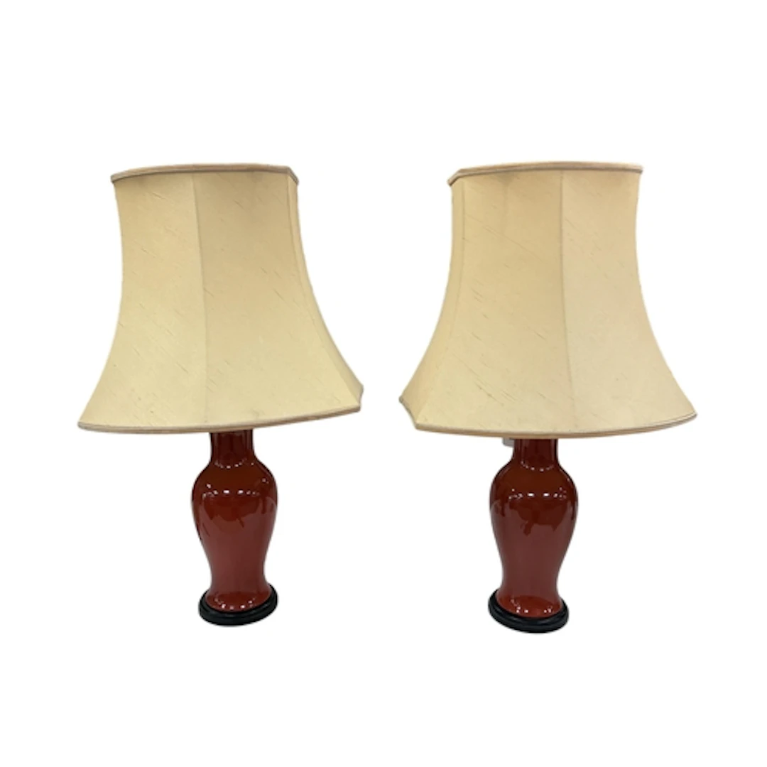 A pair of mid 20th century Chinese style baluster table lamp...