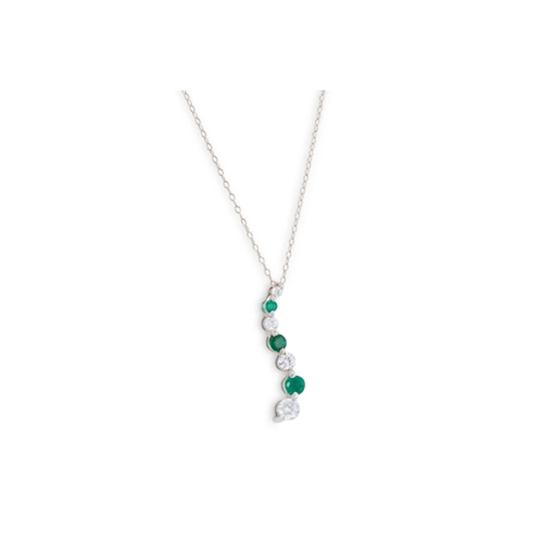 AN EMERALD AND DIAMOND PENDANT, of wavy form, mounted in 14c...
