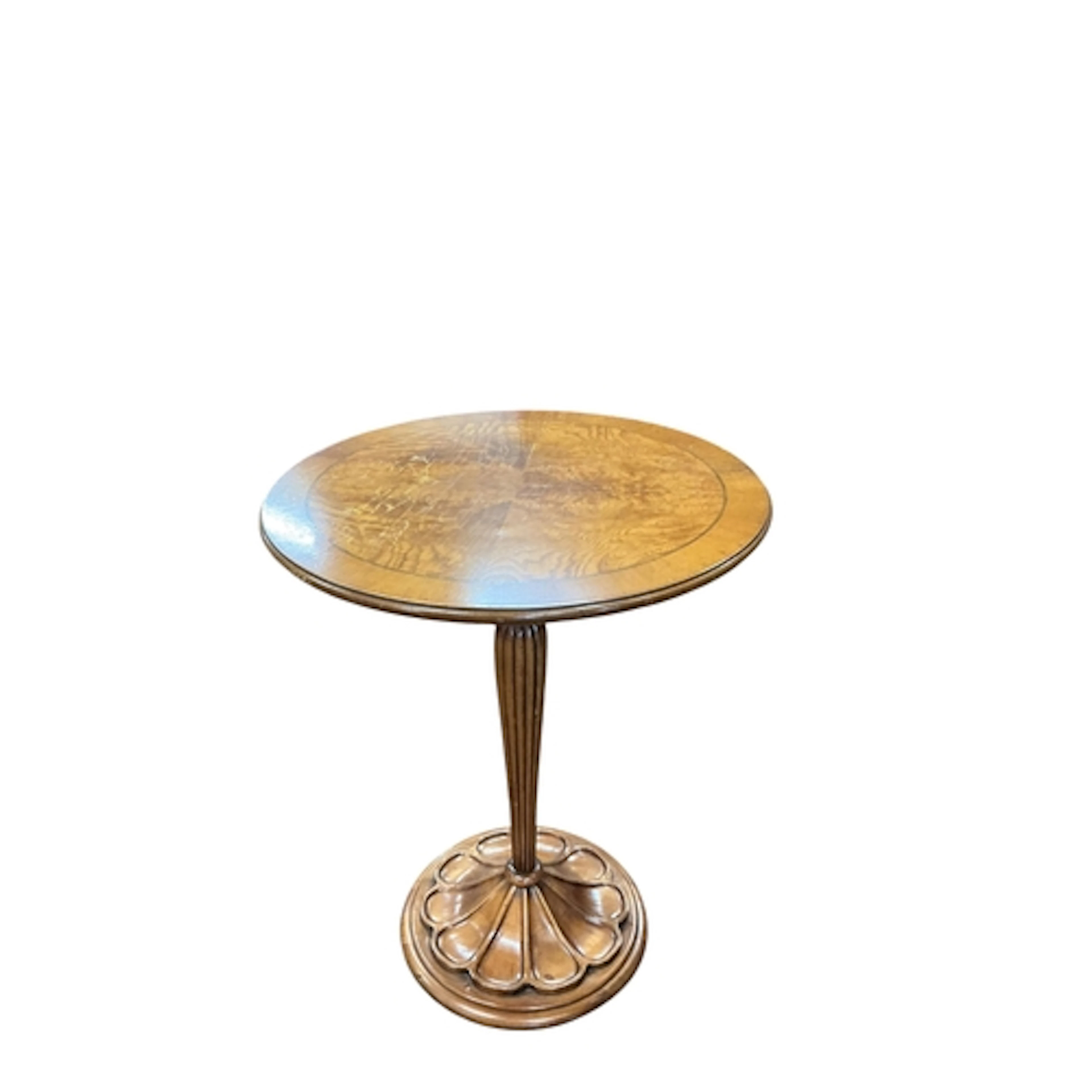 An Art Deco style walnut and ash wine table, diameter 54cm, ...