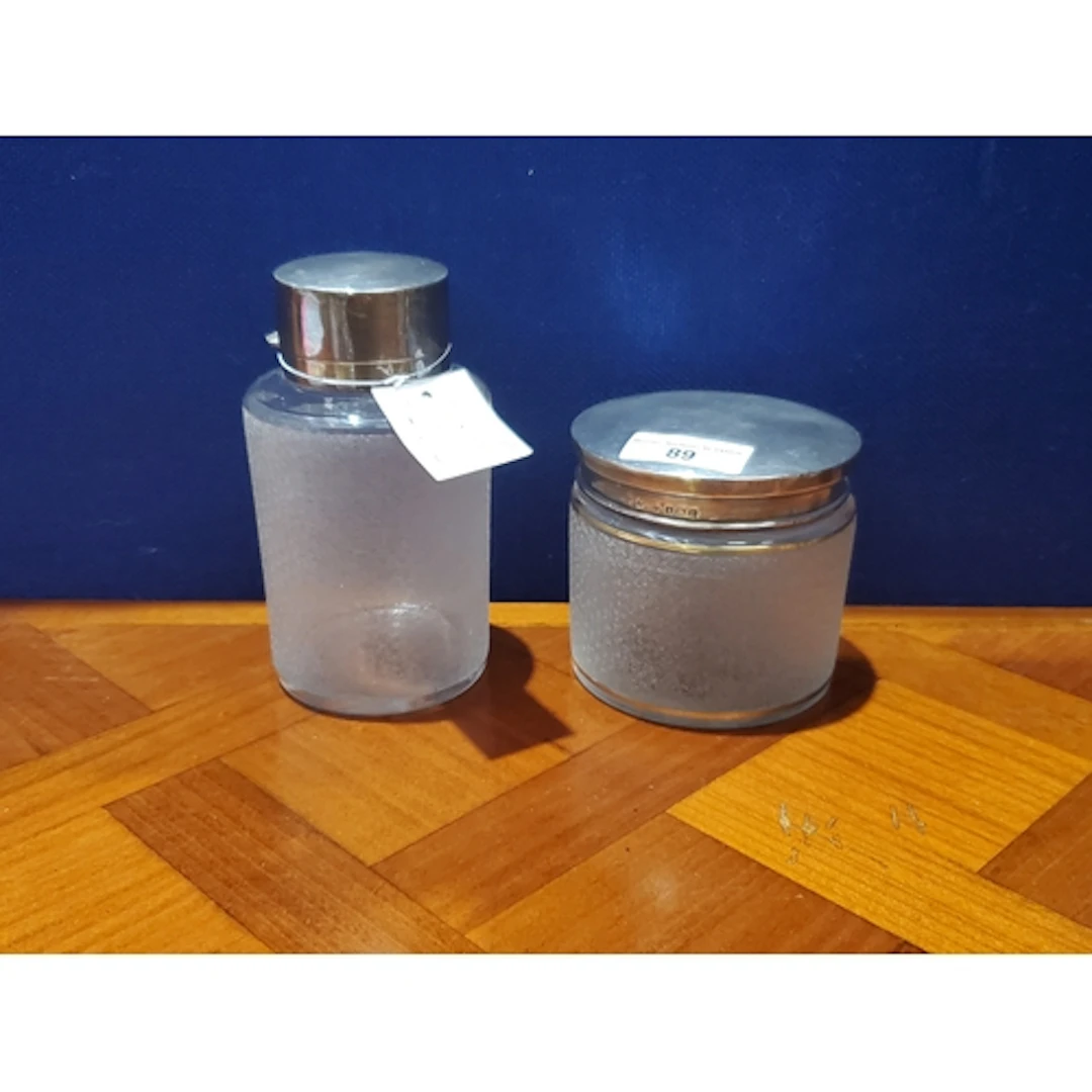 A George VI silver lidded frosted glass Jar, Birmingham 1937...