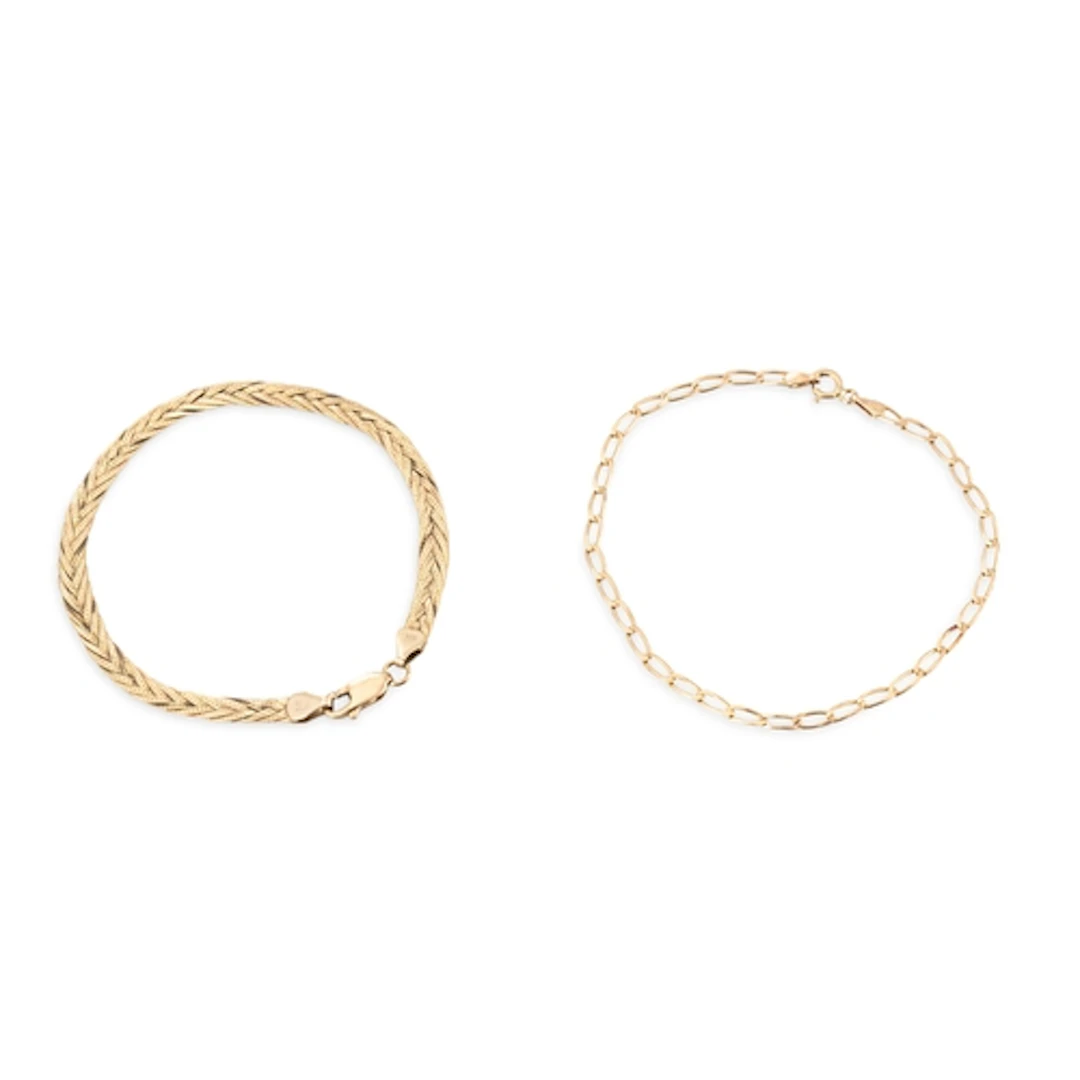 TWO X 9CT YELLOW GOLD BRACELETS, open flat curb link, gw 5.1...
