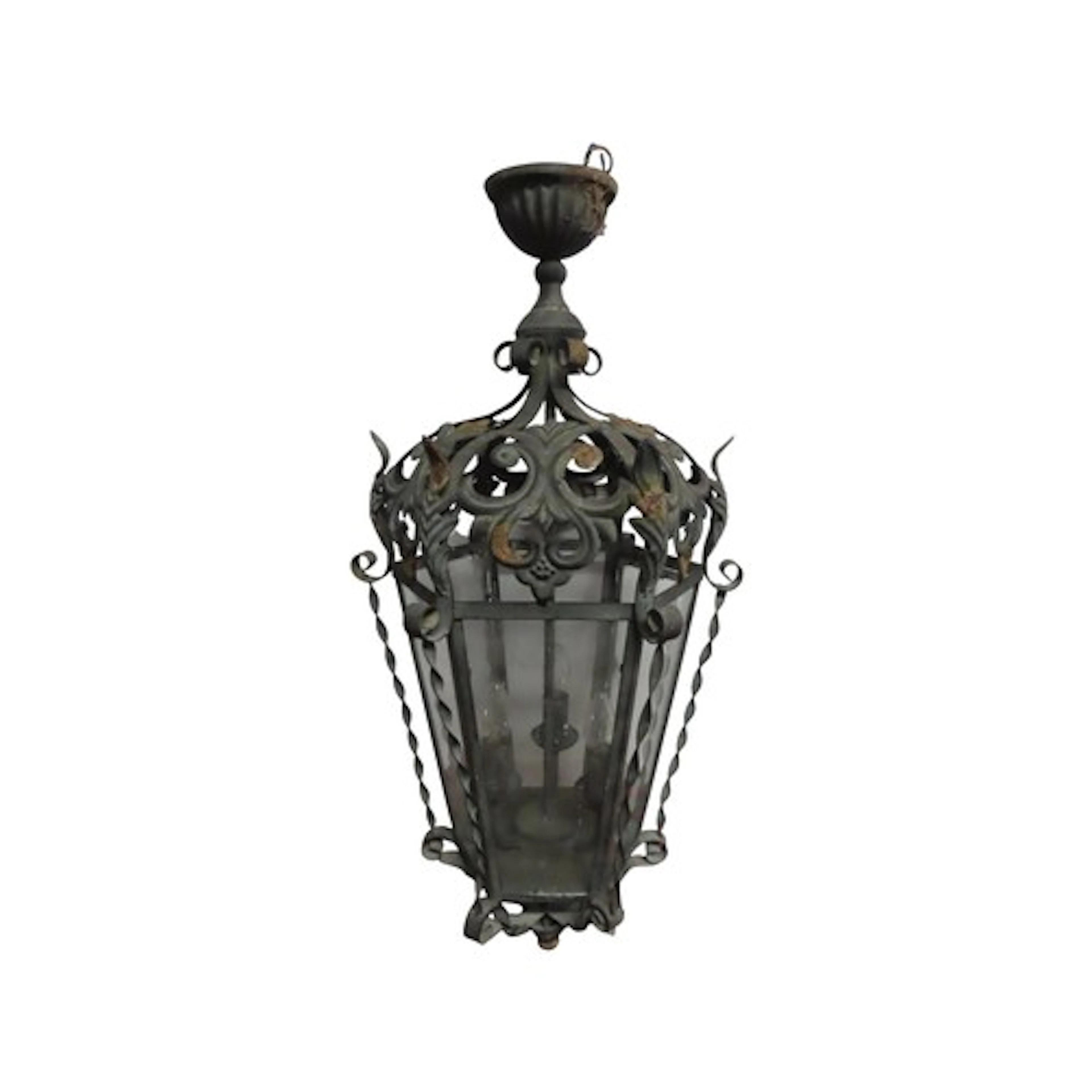 A Victorian style metal hanging porch lantern of hexagonal t...