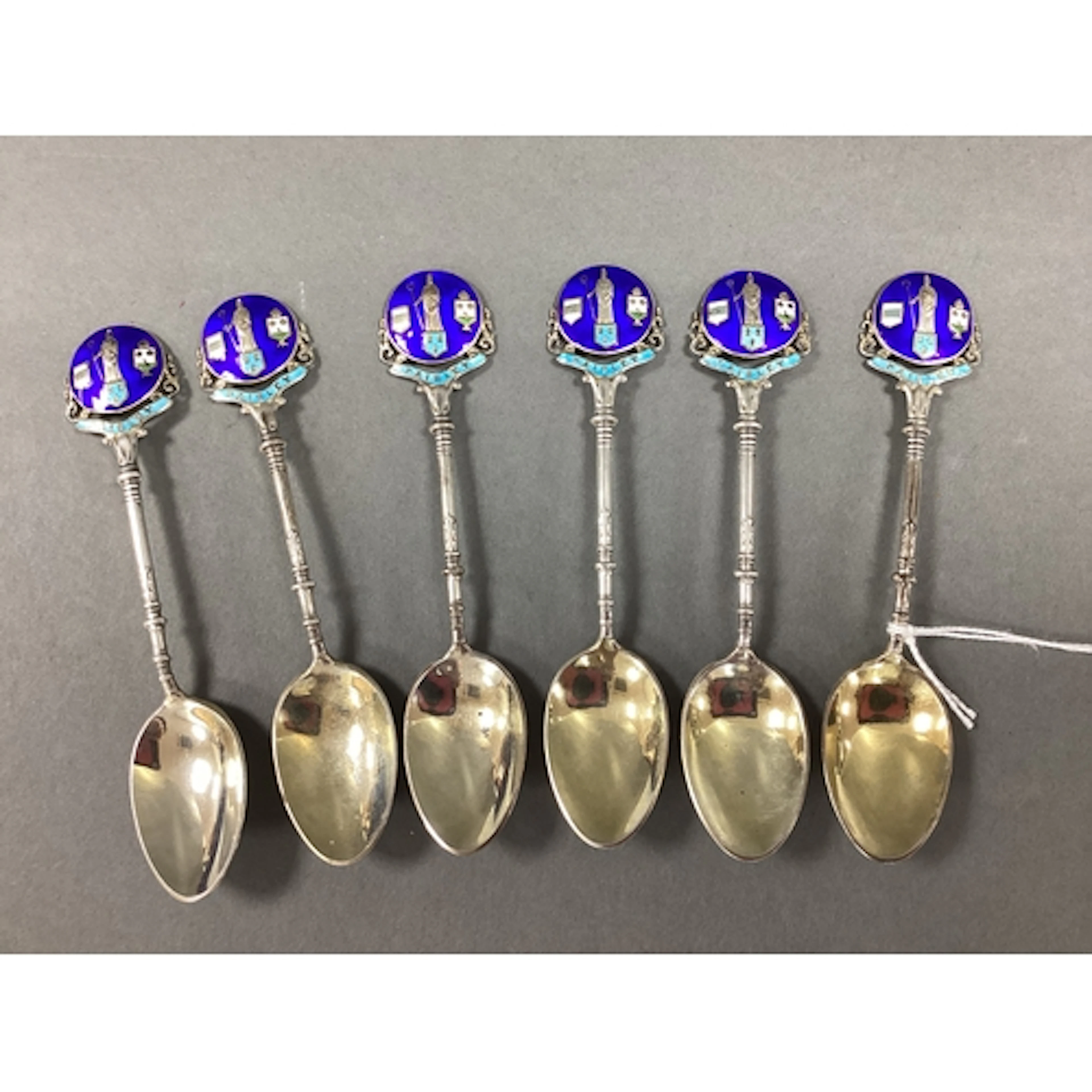 A Set of Six Hallmarked Silver and Enamel Teaspoons, Birming...