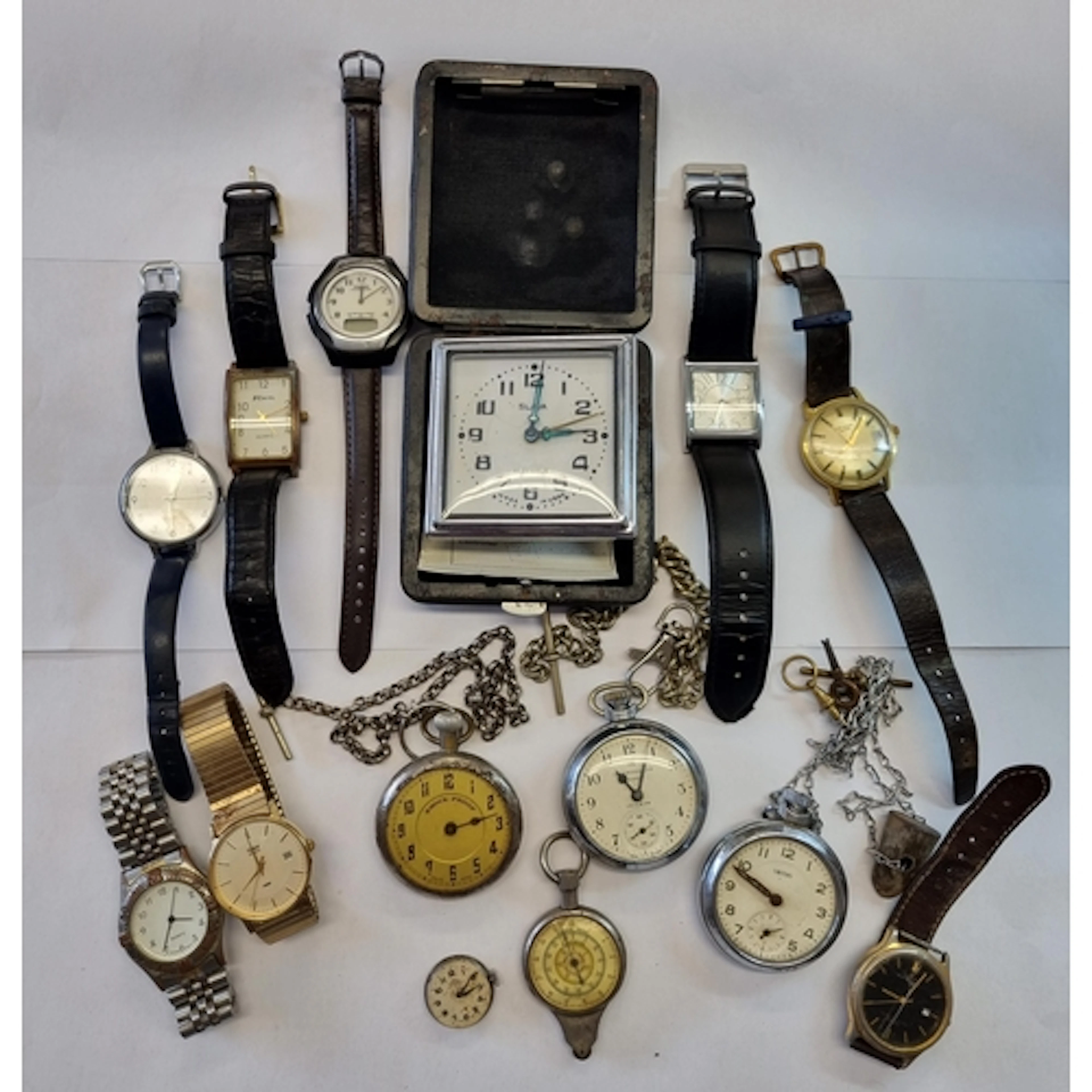 A collection of Wristwatches, Pocket Watches and a Slava 11 ...