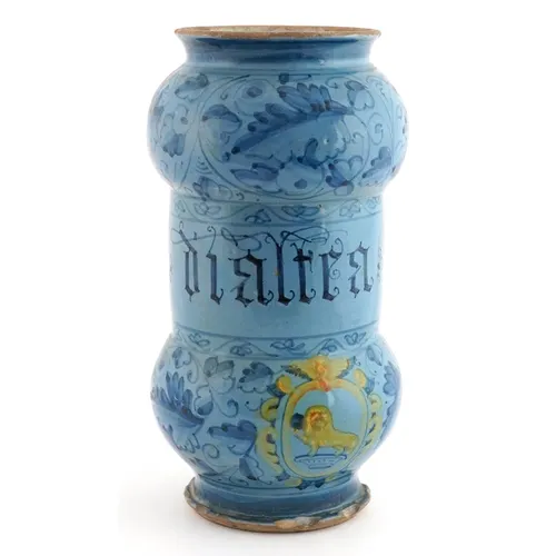 Antique Italian Maiolica pottery apothecary jar of double go...