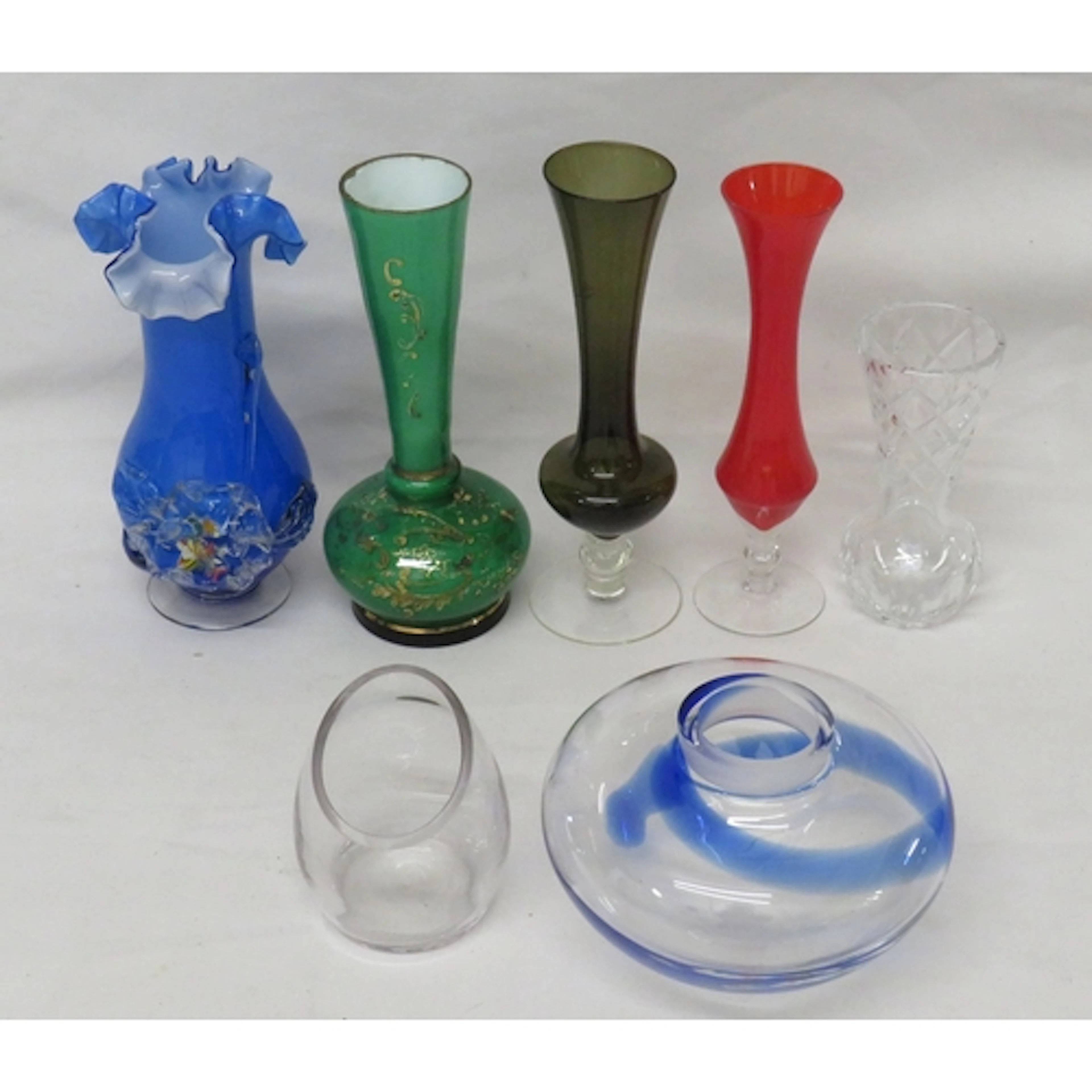 Vintage Glassware incl. Murano style blue vase with frilled ...