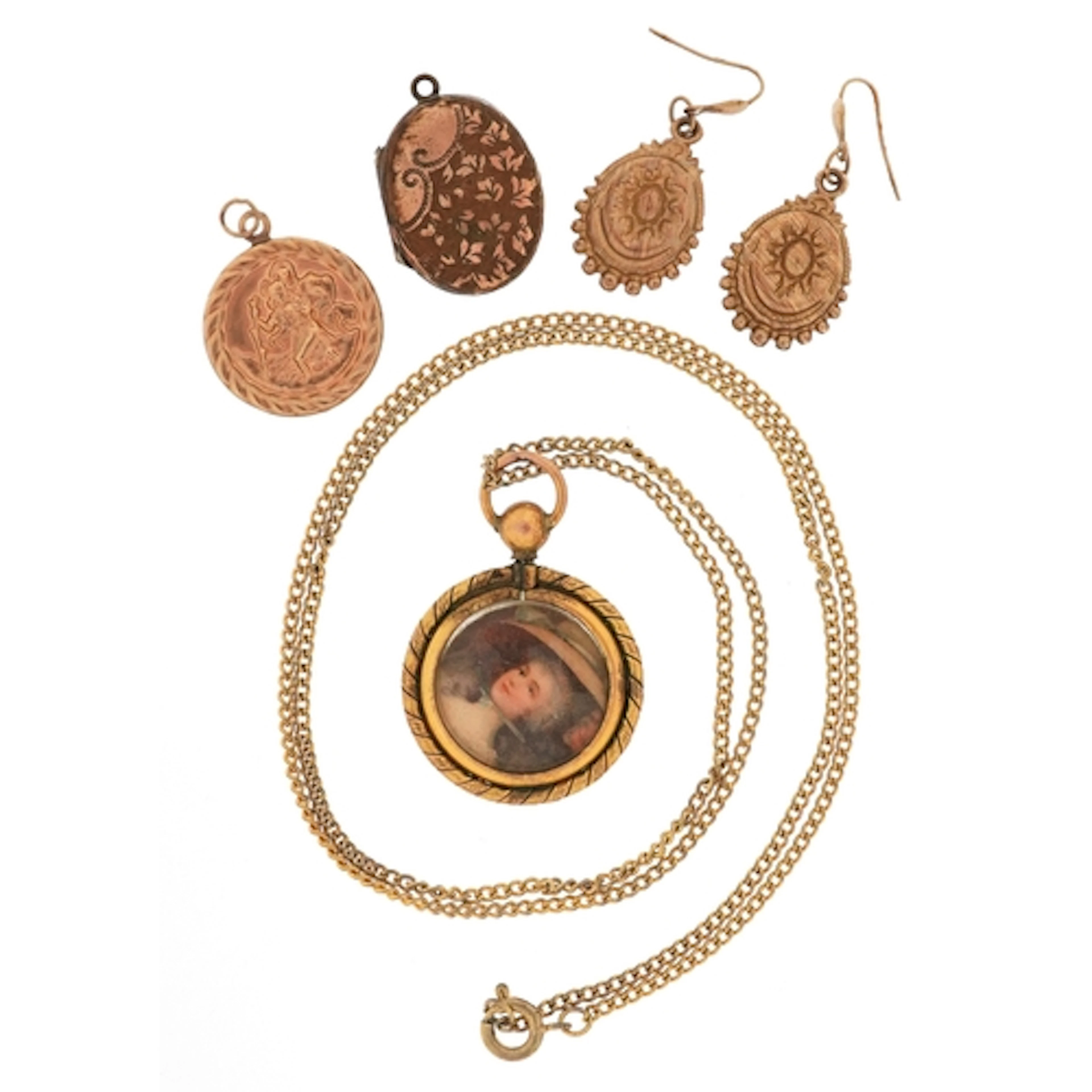 Antique and later jewellery including a pair of yellow metal...