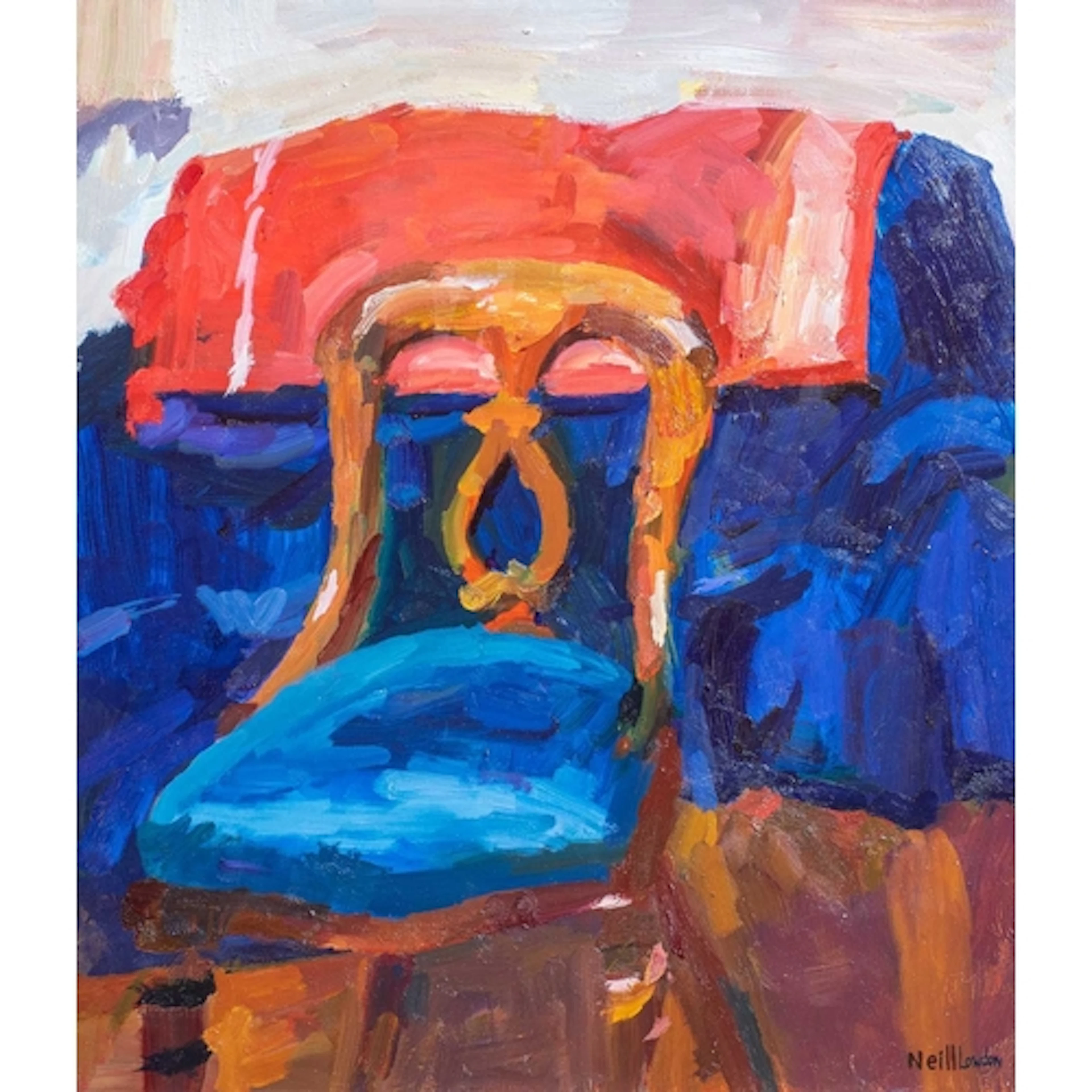 § Neill LOWDON (1959) Blue Covered Antique Chair, against Re...