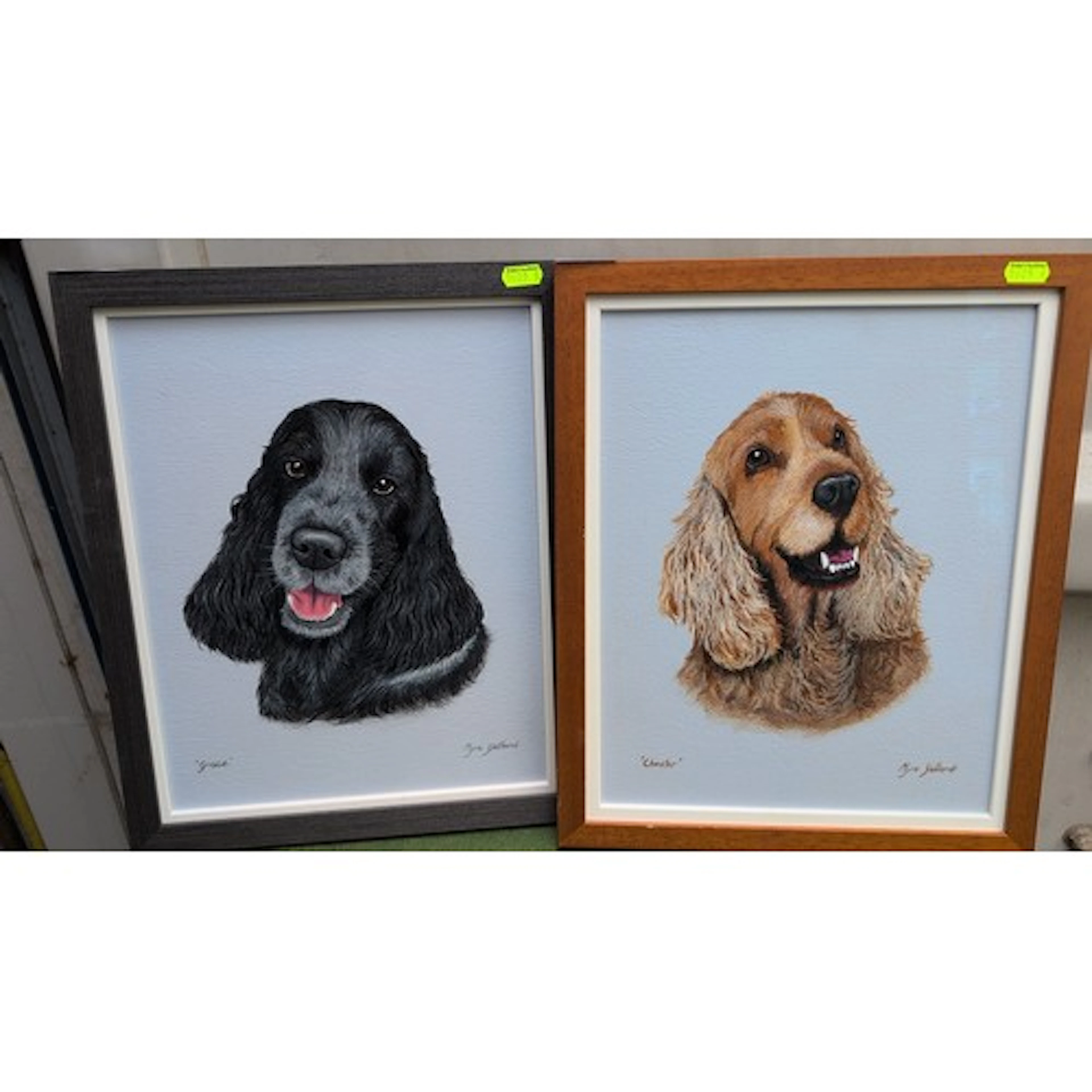 Myra Jelland, two works on paper—head studies of spaniels ti...