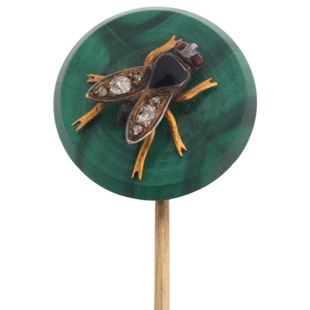 An Antique Russian 14ct gold malachite diamond and enamel fl...