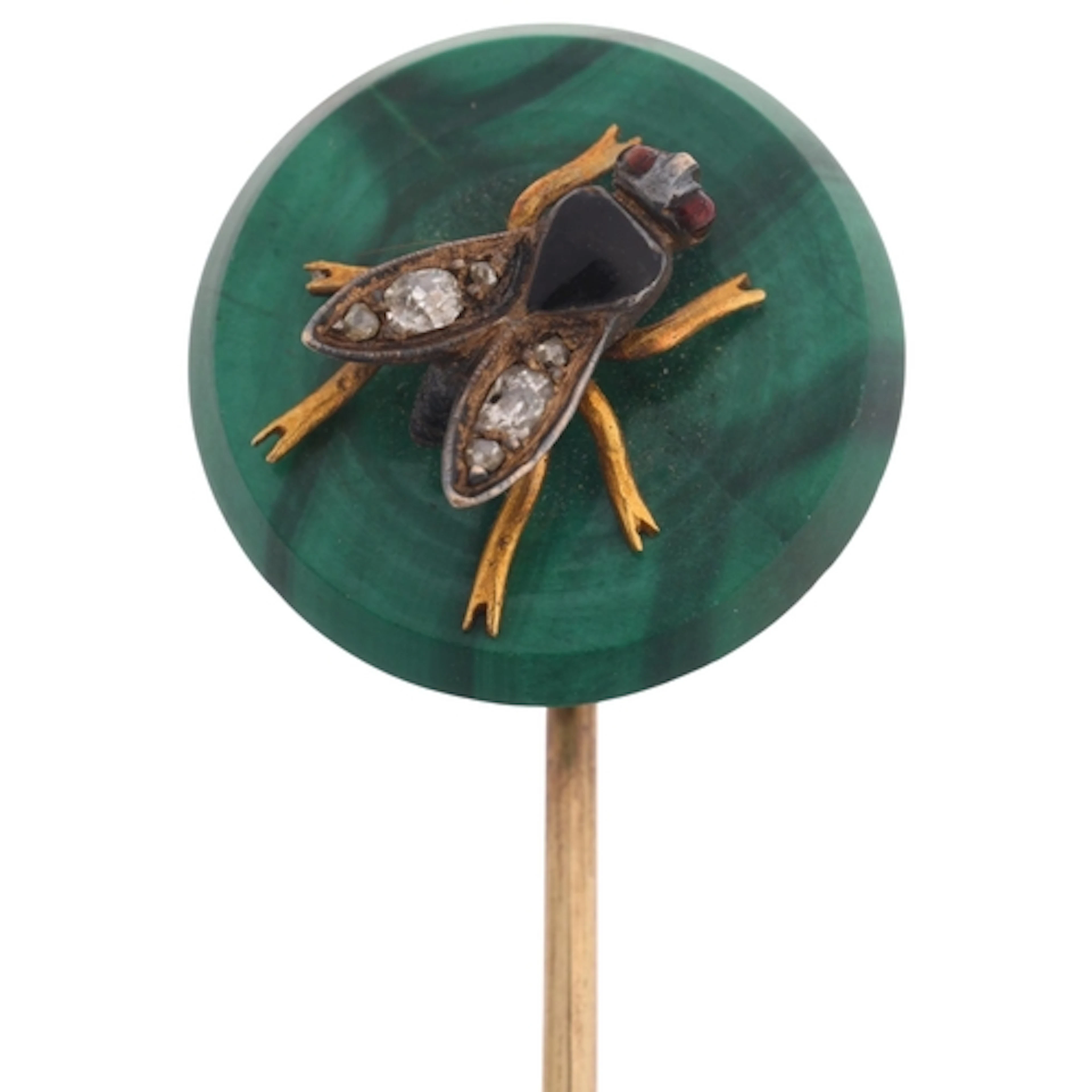 An Antique Russian 14ct gold malachite diamond and enamel fl...