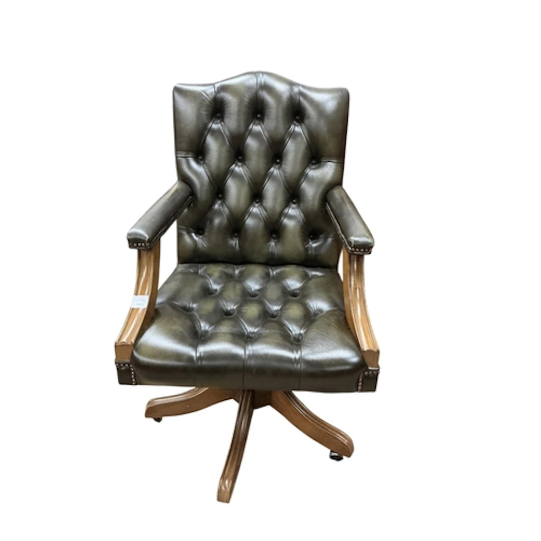 A reproduction leather swivel desk chair, width 60cm, depth ...