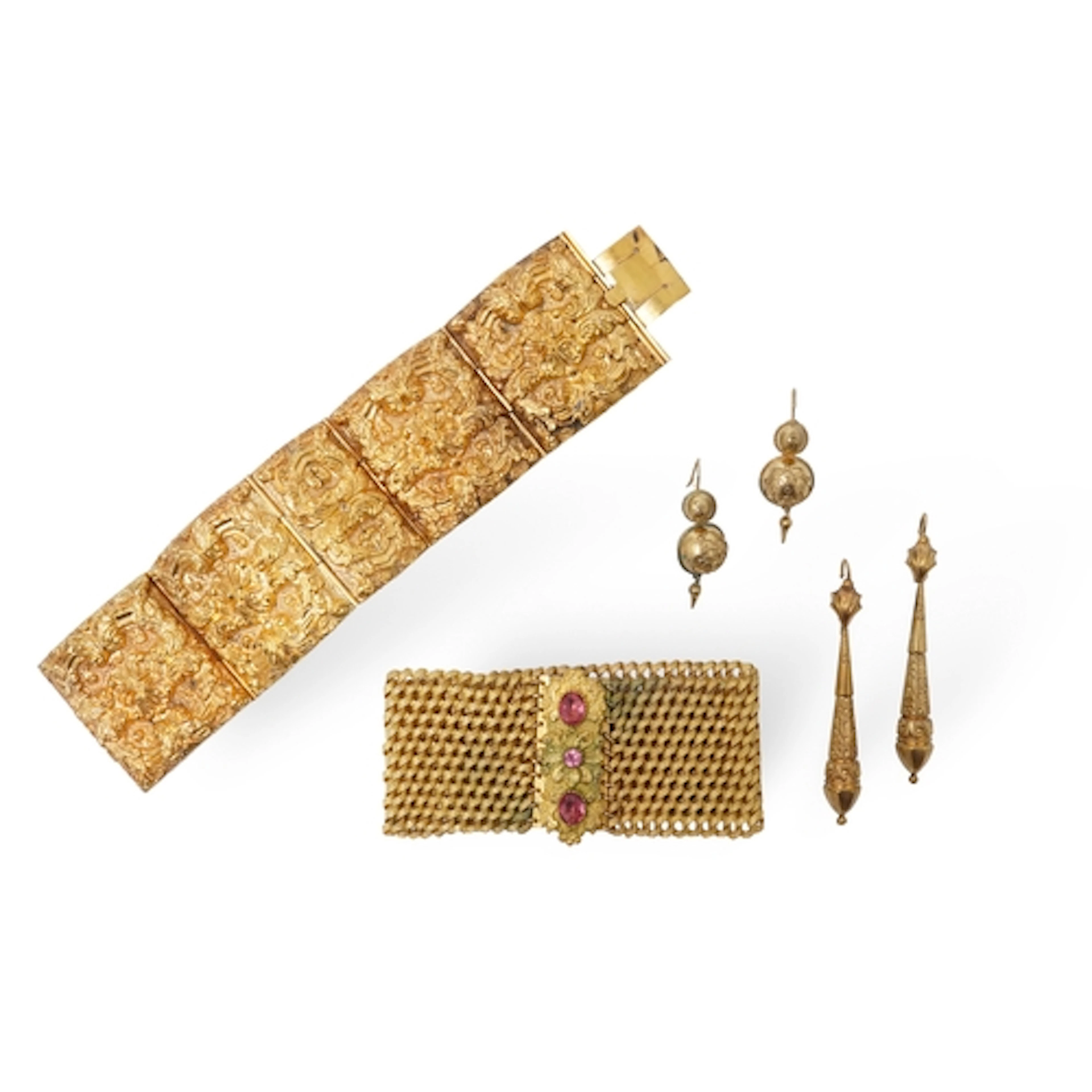 A collection of pinchbeck/gilt metal jewels, 19th century, c...