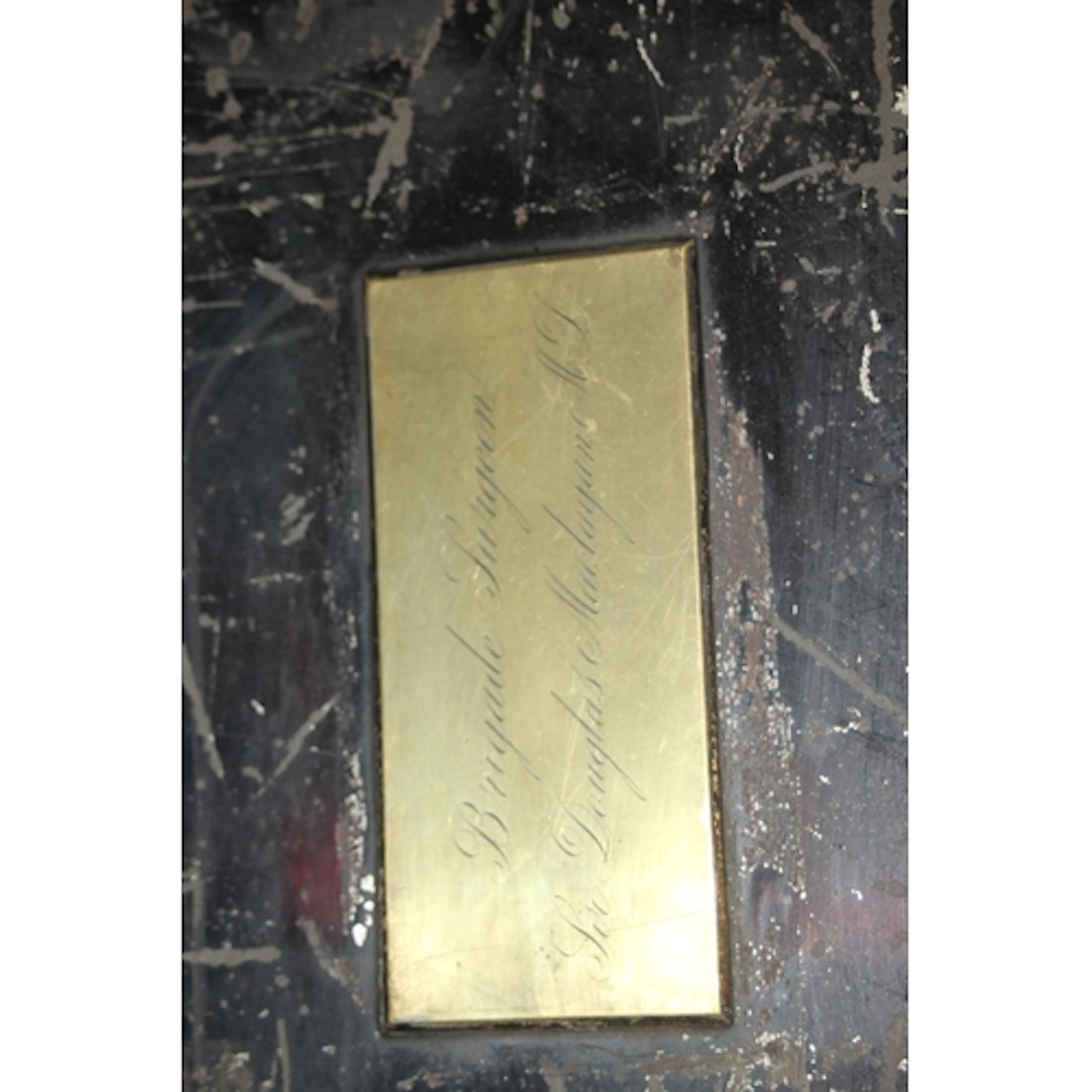 Japanned military trunk with brass plaque 'Brigade Surgeon S...