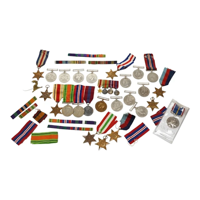 A collection of WWII medals, including a medal group and min...