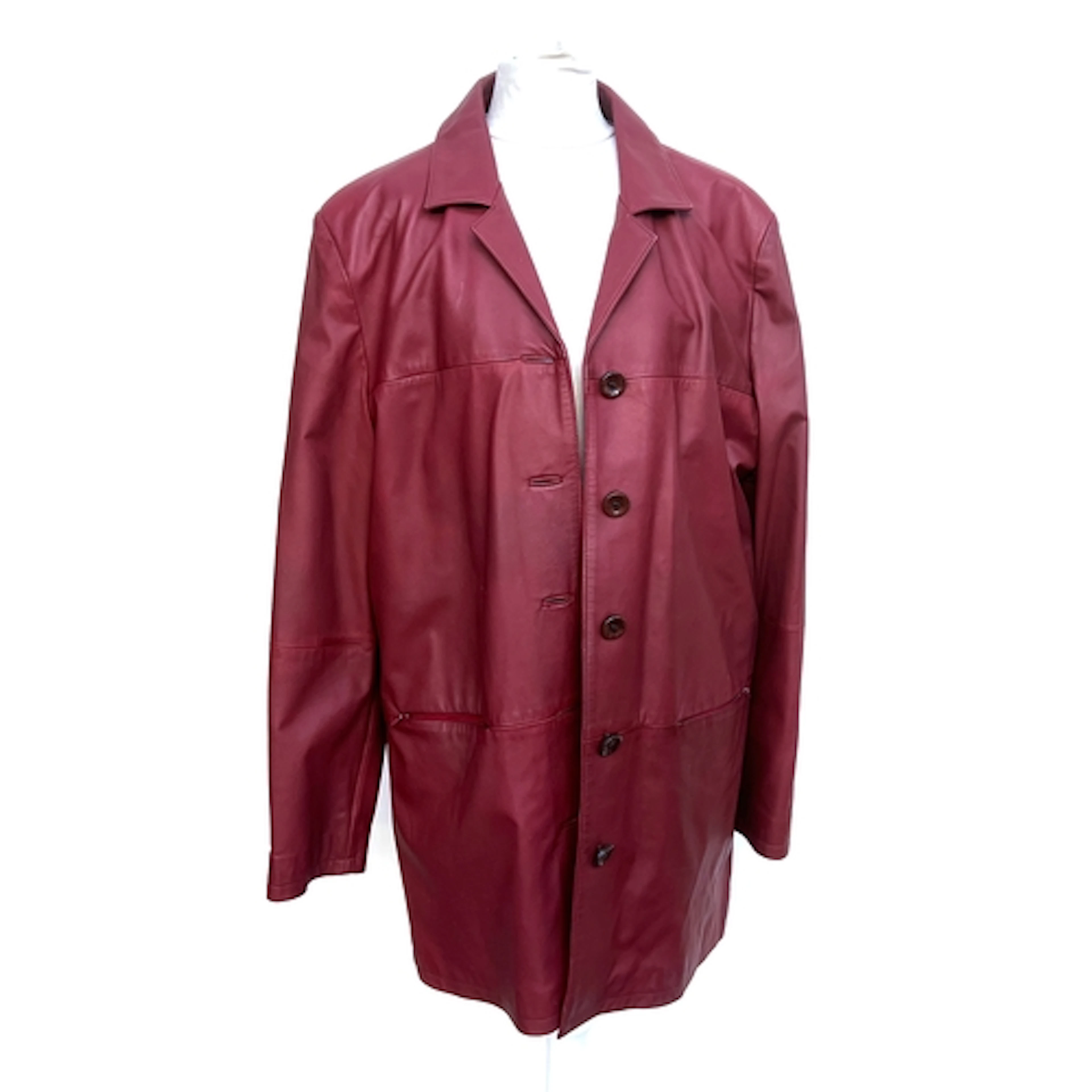 A maroon leather jacket