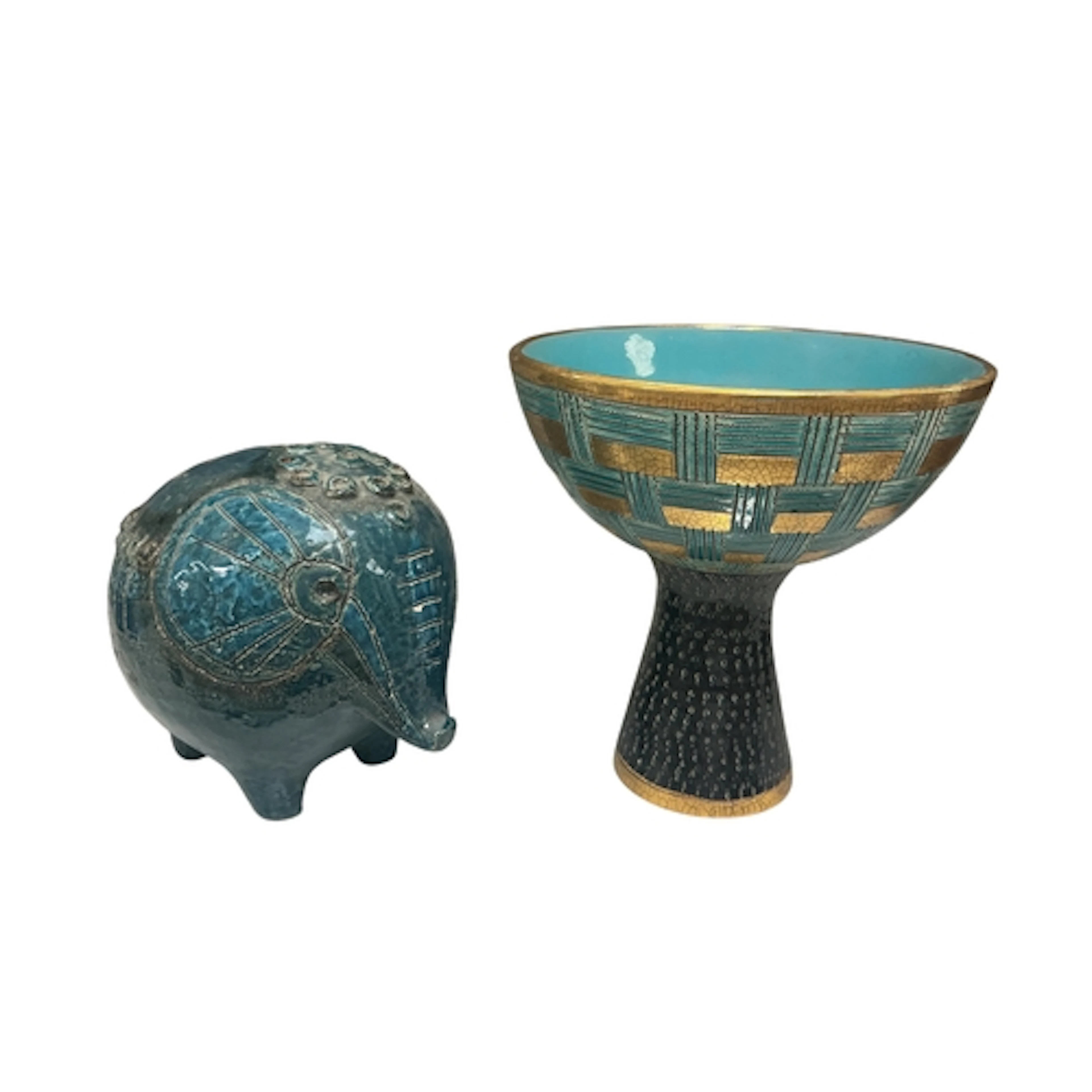 A Bitossi sera pedestal bowl and a blue-glazed earthenware e...