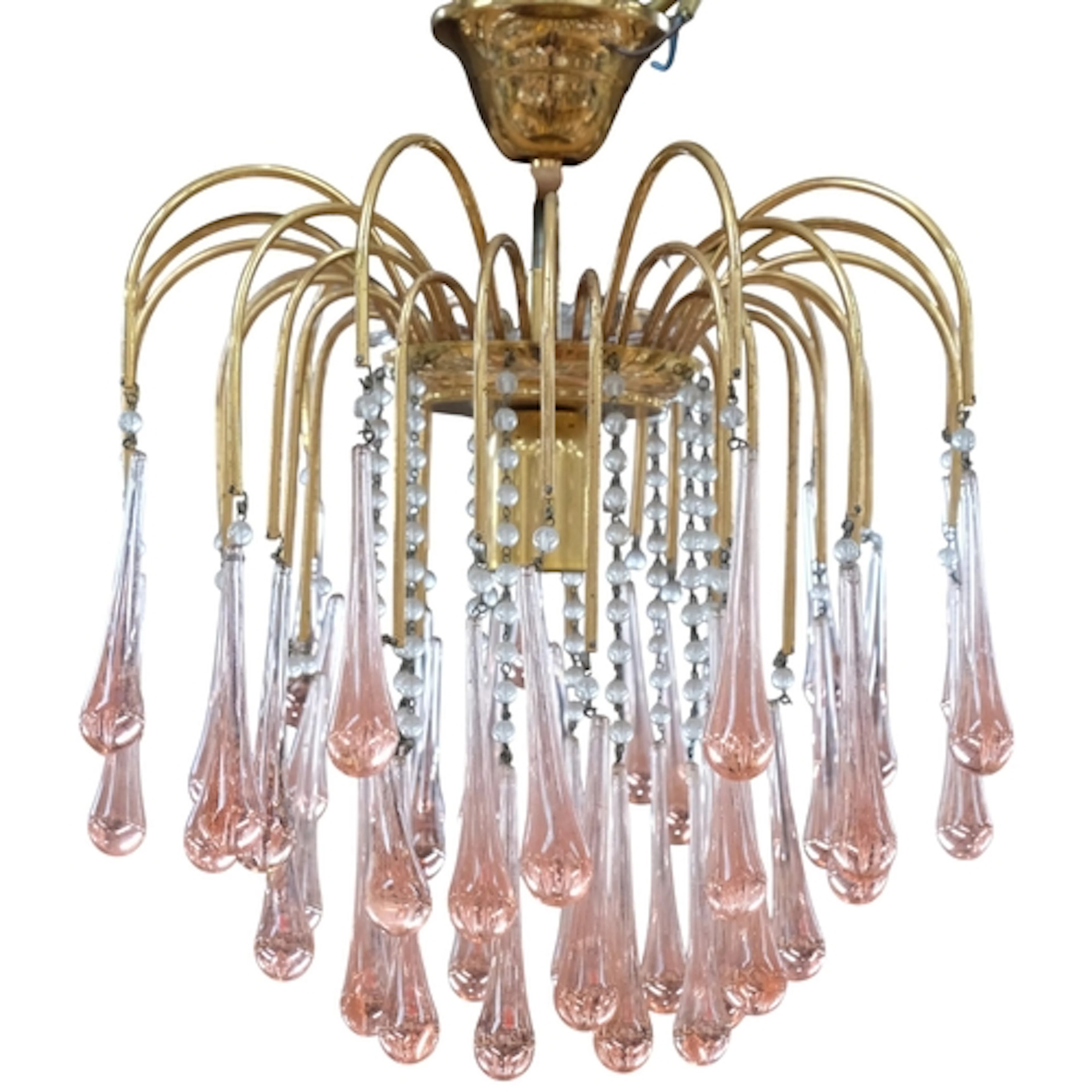 A Vintage Murano style glass chandelier, with brass frame an...
