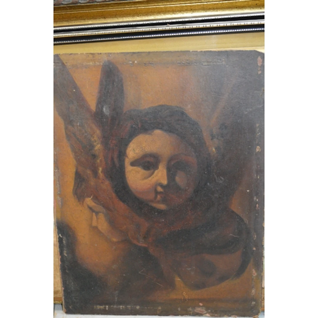 19th Century oil on card, study of a group of faces, 26 x 20...