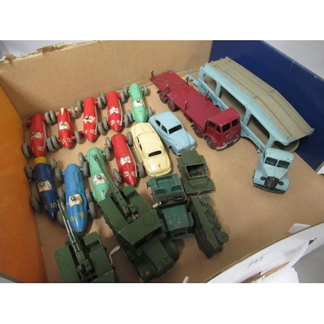 Collection of vintage play worn Dinky toys, including racing...