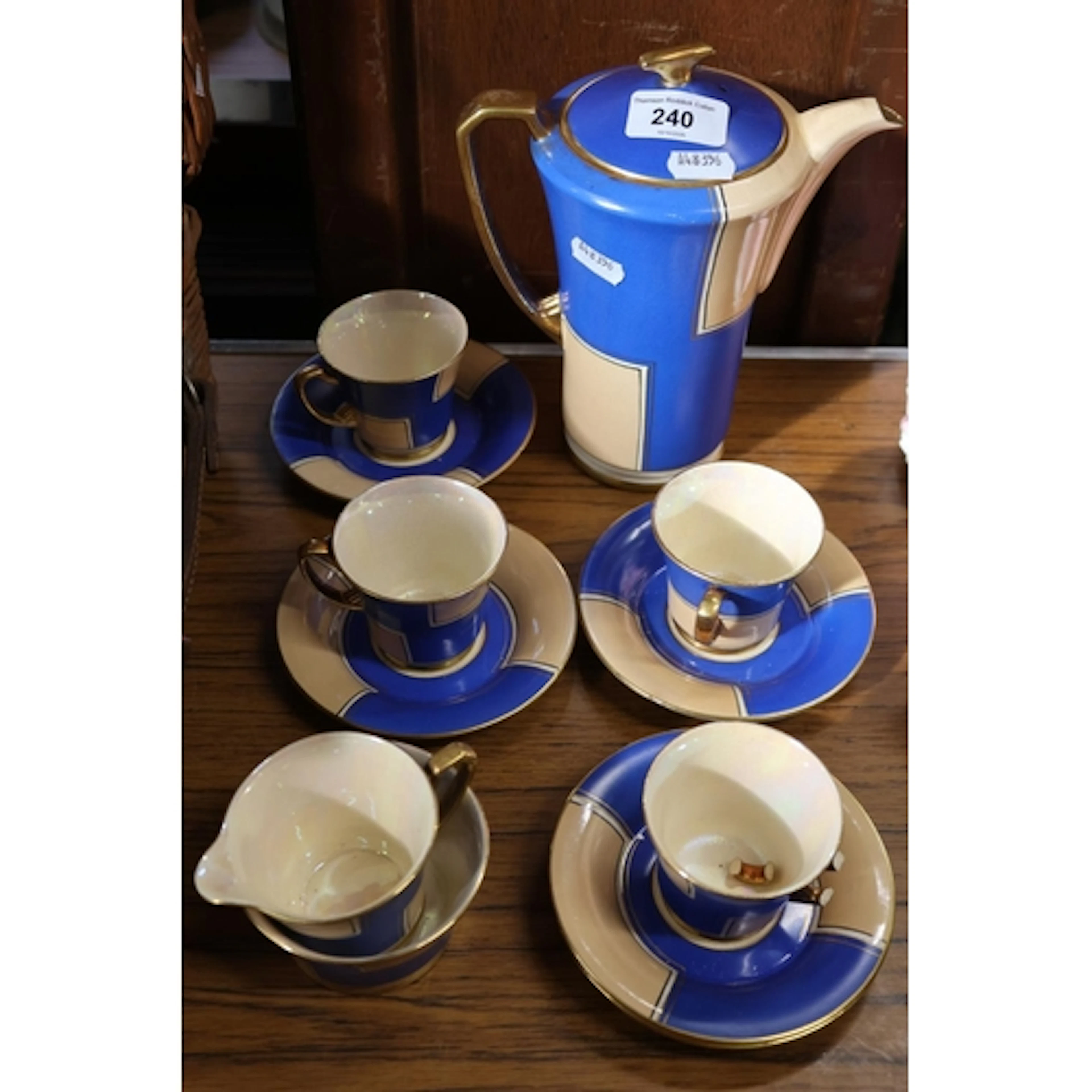 Crown Devon part coffee set with Art Deco style geometric de...