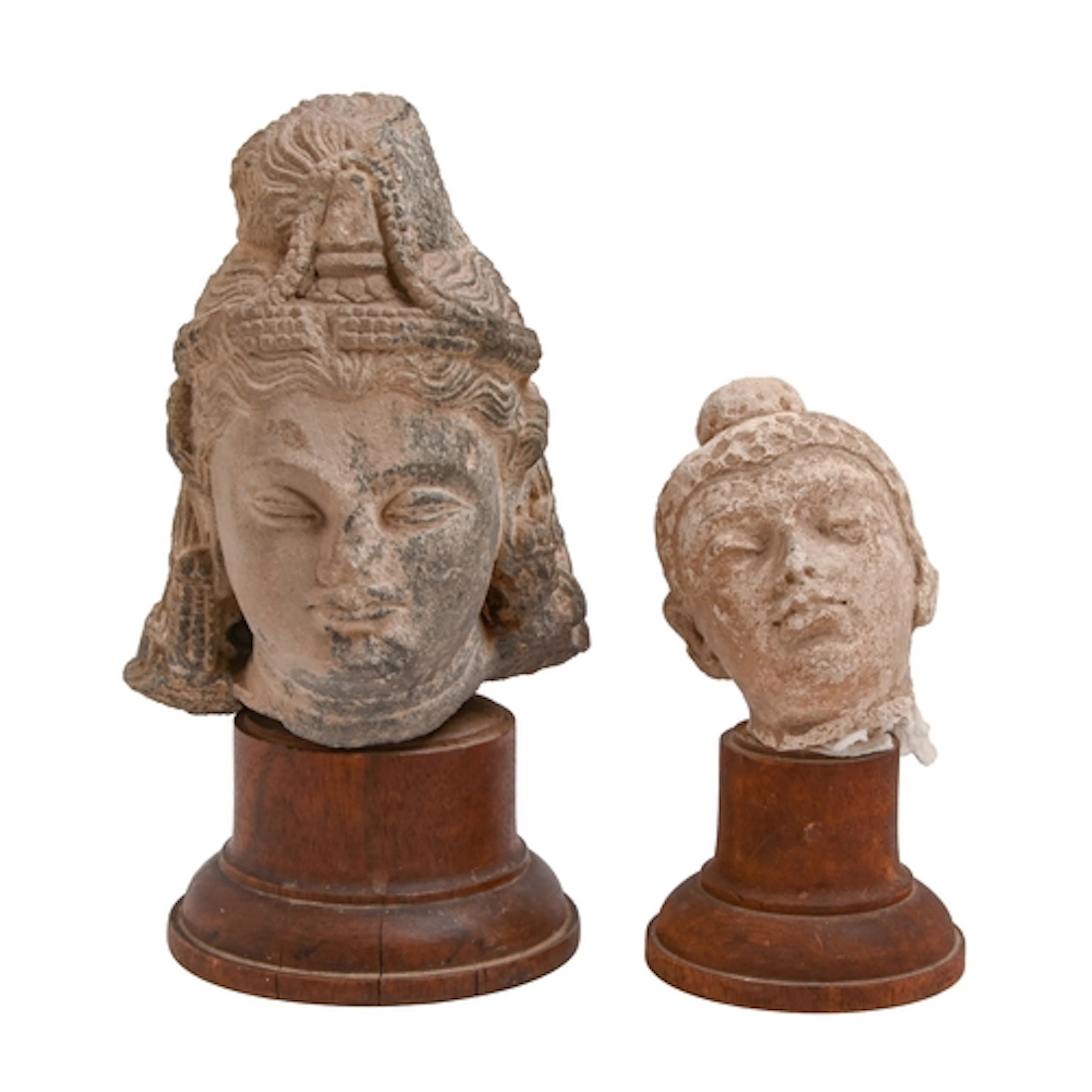 Asian art. A blue-grey schist head of a bodhisattra, Gandhar...