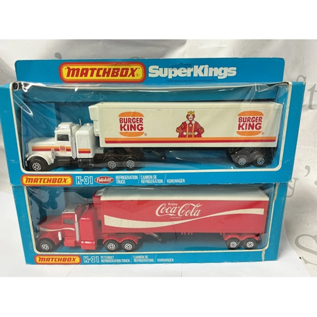 2 Boxed Matchbox Superkings Trucks, Both K-32 Burger King An...