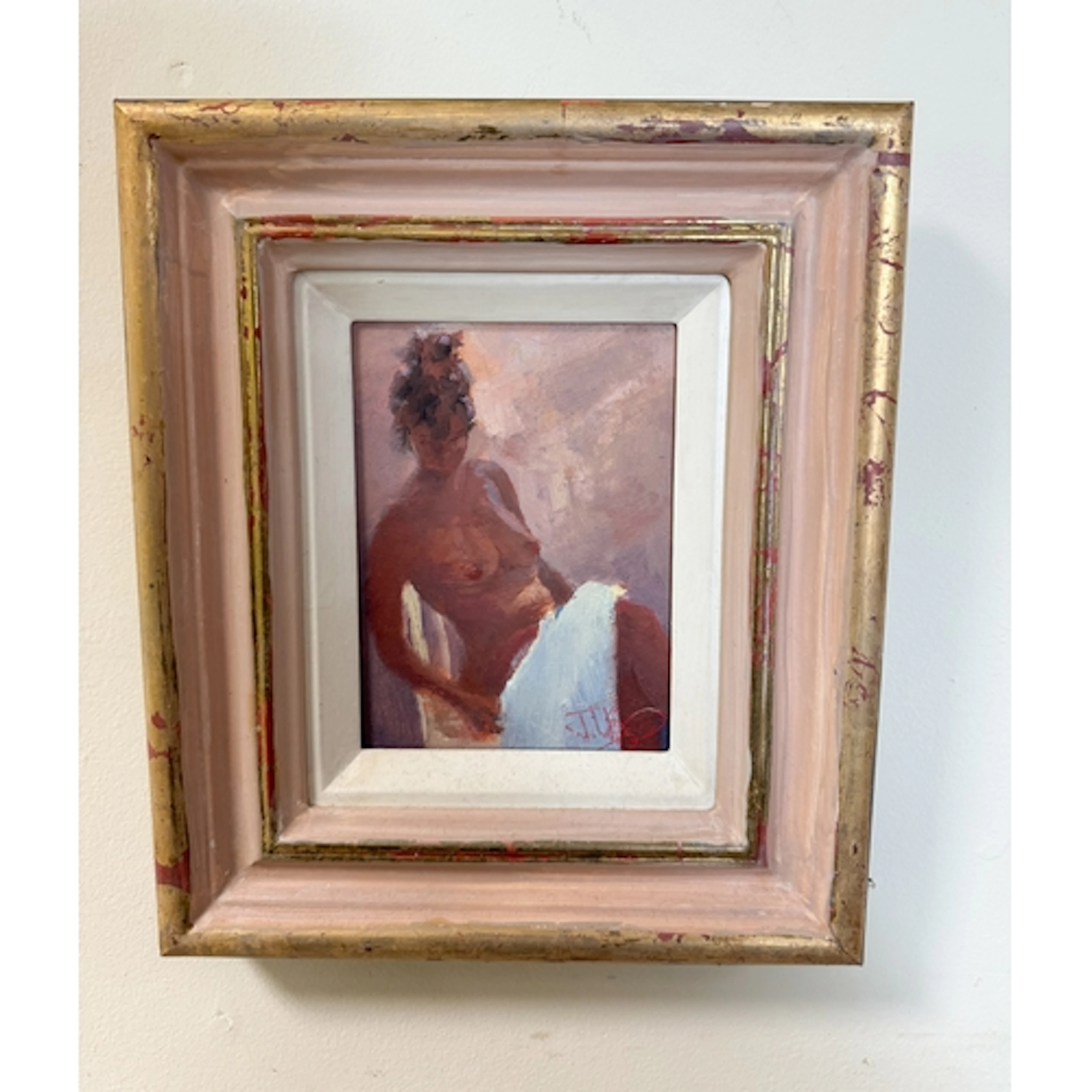 A oil on panel, "Nude Bathing" by John Boyd in a shabby chic...