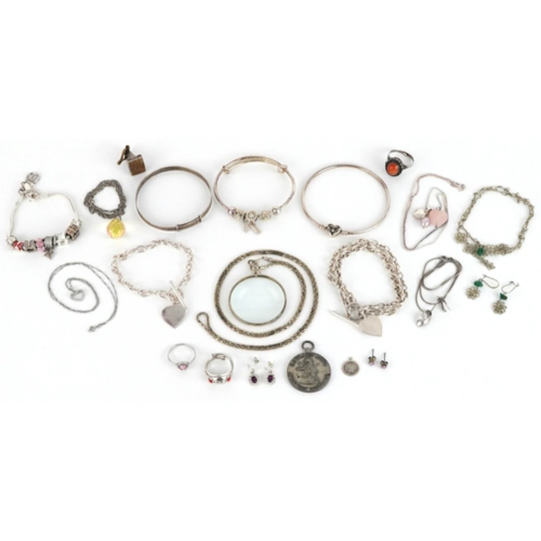 Vintage and later silver and white metal jewellery including...