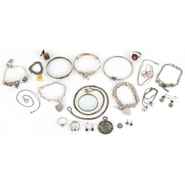 Vintage and later silver and white metal jewellery including...