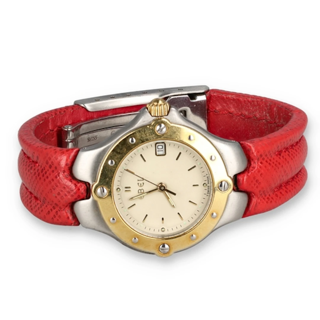 EBEL: LADIES STAINLESS STEEL WRIST WATCH WITH RED LEATHER ST...