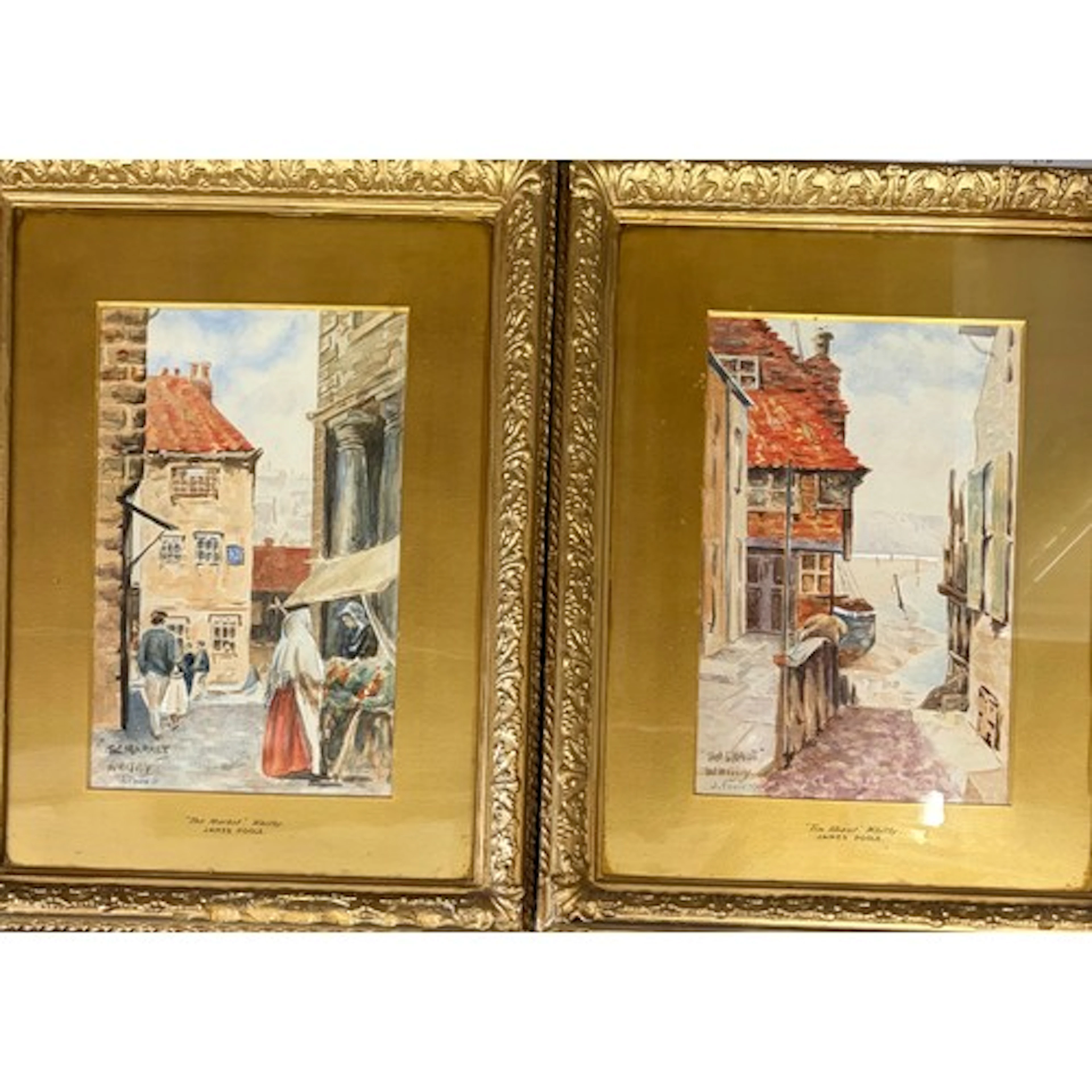 James Poole - A pair of watercolours mounted on gold board i...