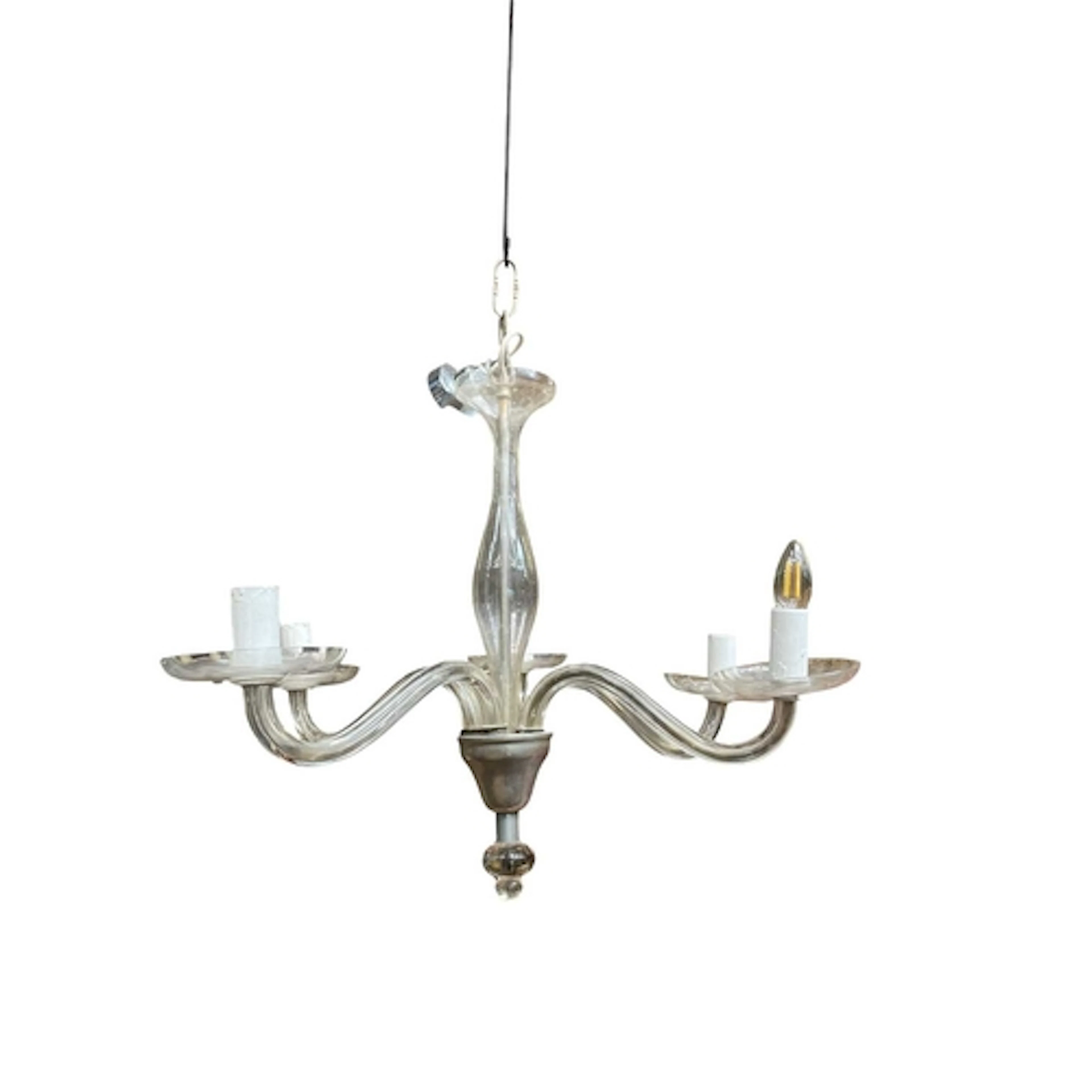 A Murano-style hanging glass chandelier ceiling light. The f...