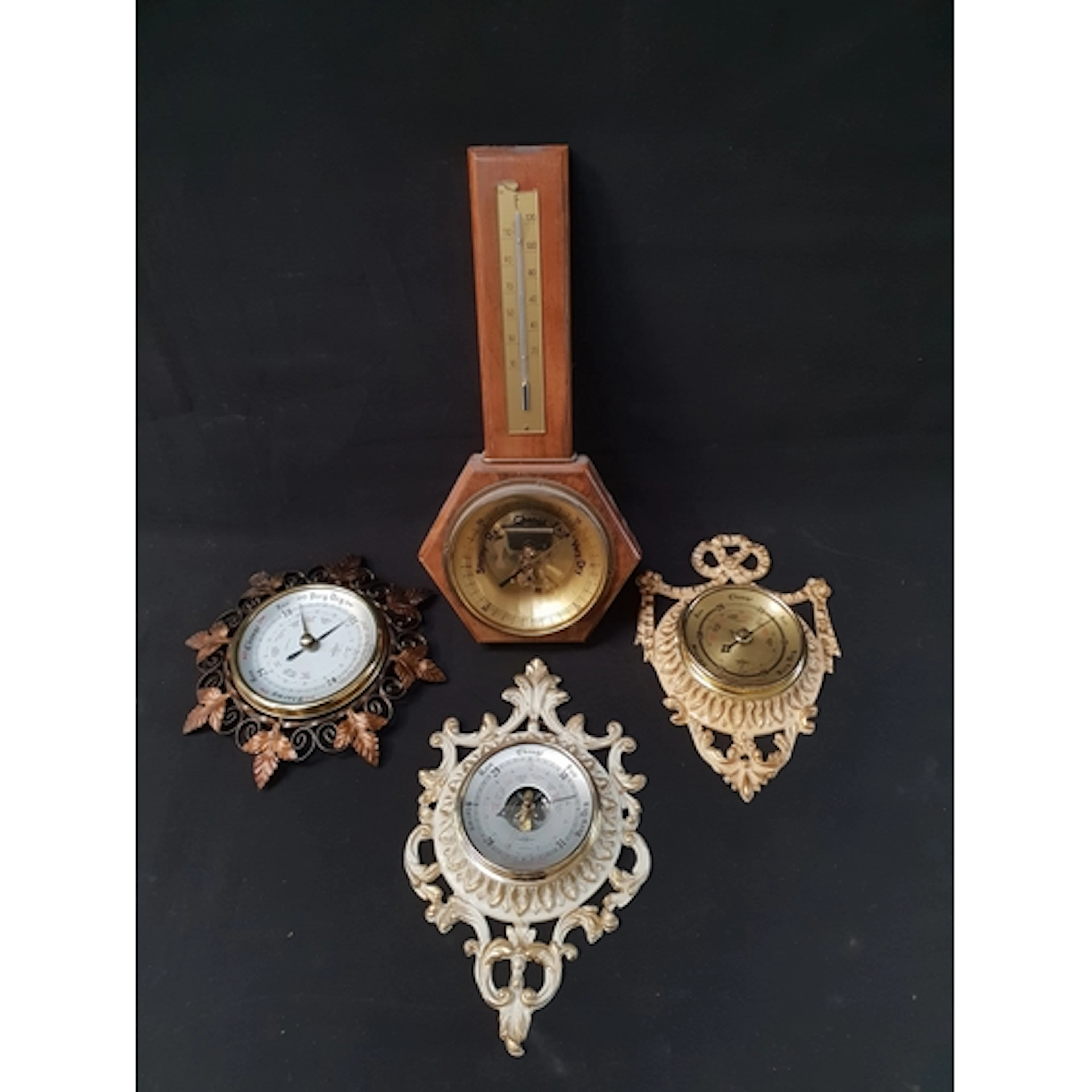 SELECTION OF FOUR BAROMETERS comprising one long drop with t...