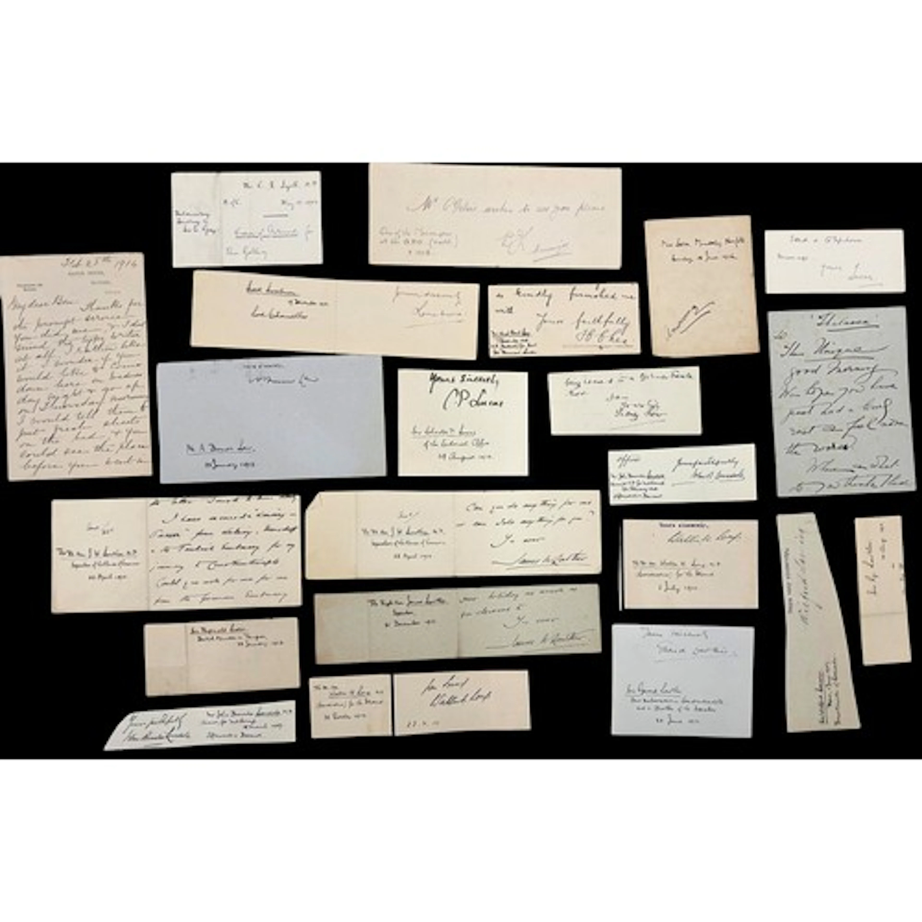 A collection of clipped ink autographs of prominent people, ...