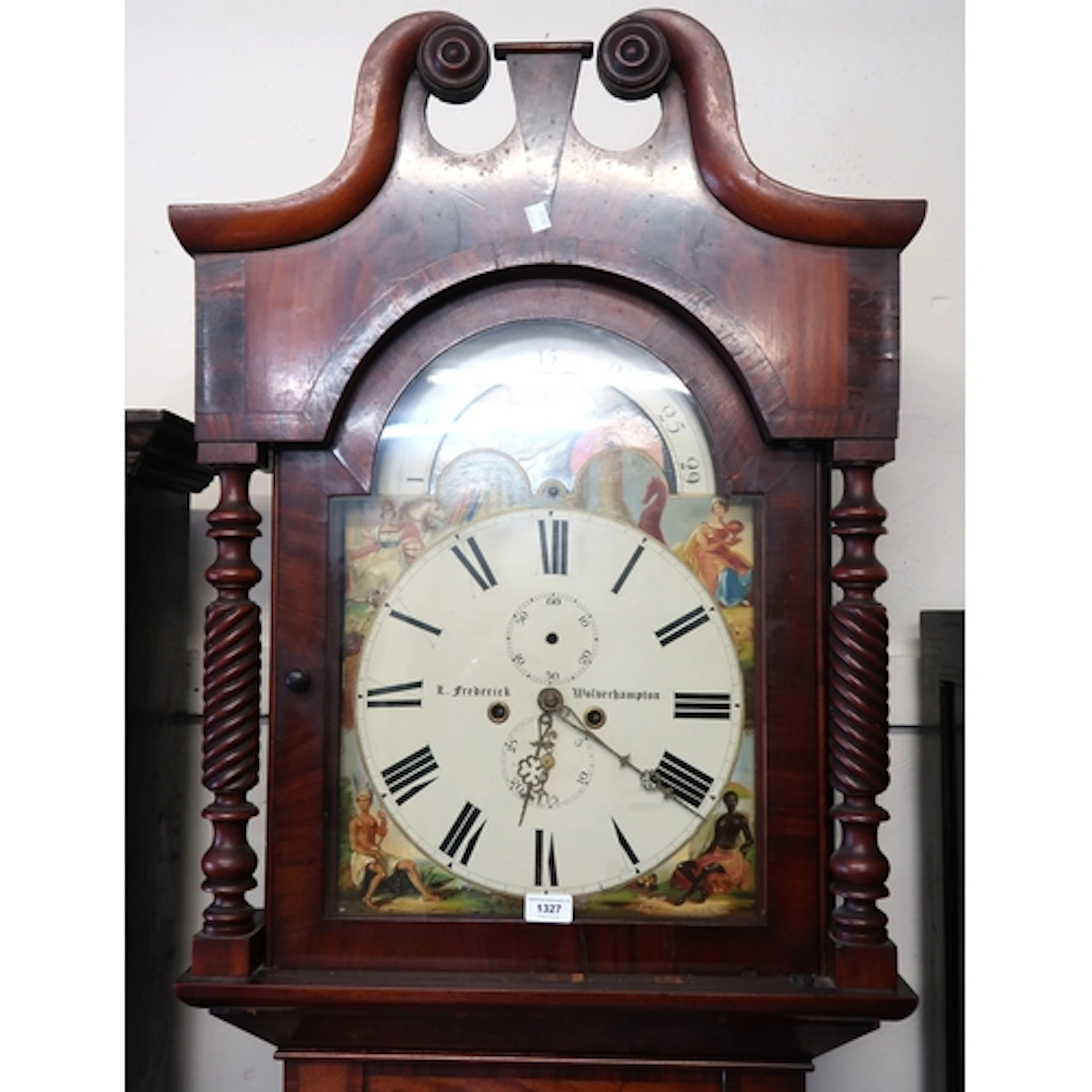 19th Century mahogany longcase clock, the painted dial with ...