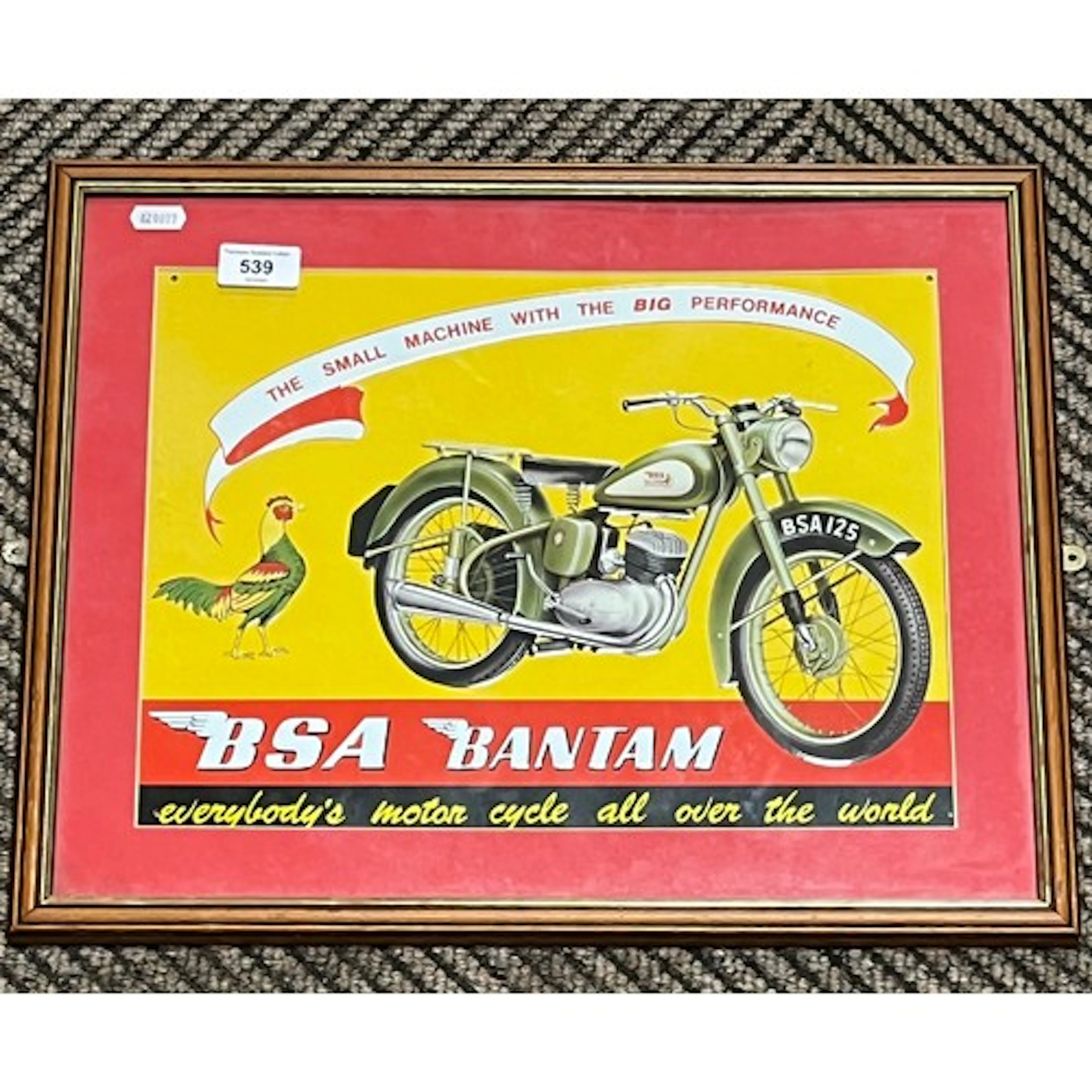 Vintage BSA Bantam Motorcycle framed advertisement poster, 2...